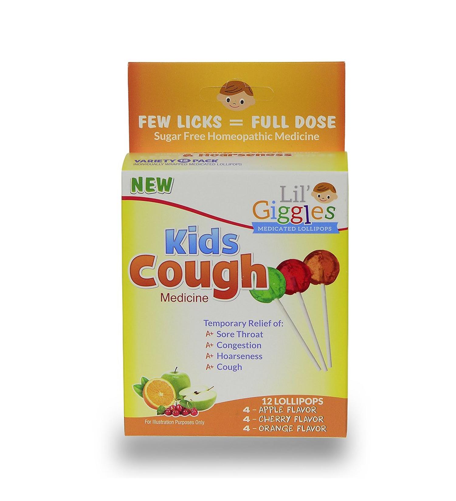 Lil' Giggles Kid's Medicated Lollipops for Cough - Homeopathic Remedy for Persistent & Chesty Coughs - 12 CT - Buy Online on GoSupps.com