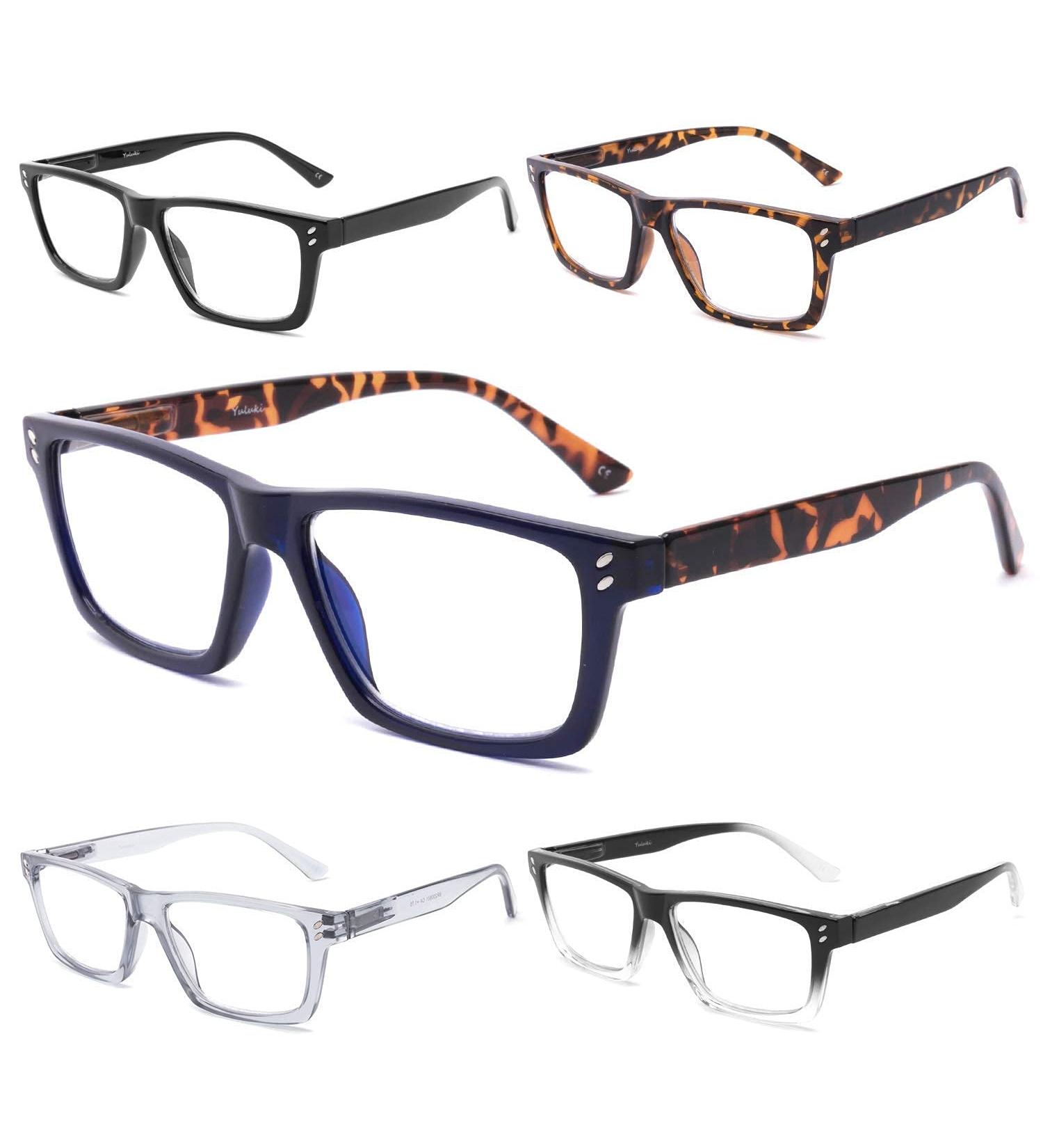 Yuluki 5 Pack Blue Light Filter Reading Glasses for Men - Rectangular Frame Spring Hinge 2.0 Magnification - International Shipping Available - Buy Online on GoSupps.com