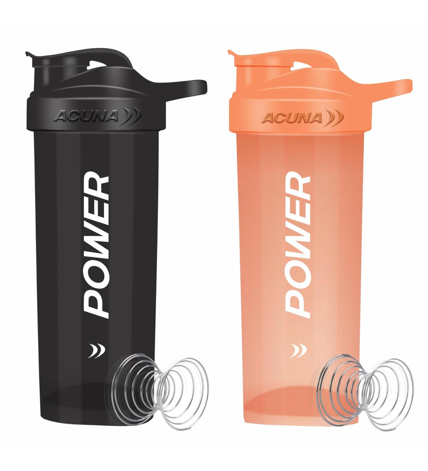 ACUNA POWER Shaker Bottle For Protein Powder 700 ml (Pack Of 2) | BPA Free Leakproof Screw On Lid Secure Drink Flip Cap Sports Gym Supplement Protein Shake Bottle (Metallic Black - Tangy Orange) 700 ML Black - Tangy Orange - Buy Online on GoSupps.com