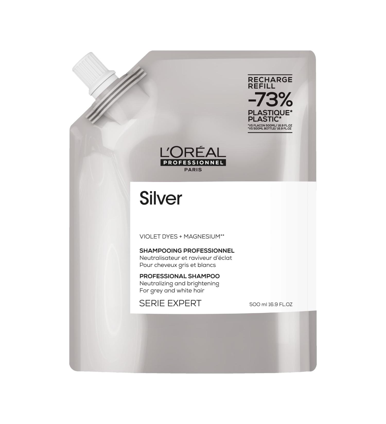 L'Or al Professionnel Violet Shampoo Refill Anti-Yellowing & Shine Reviver White or Grey Hair Eliminates Yellow and Copper Tones Brings Softness & Shine Silver 500ml - Buy Online on GoSupps.com