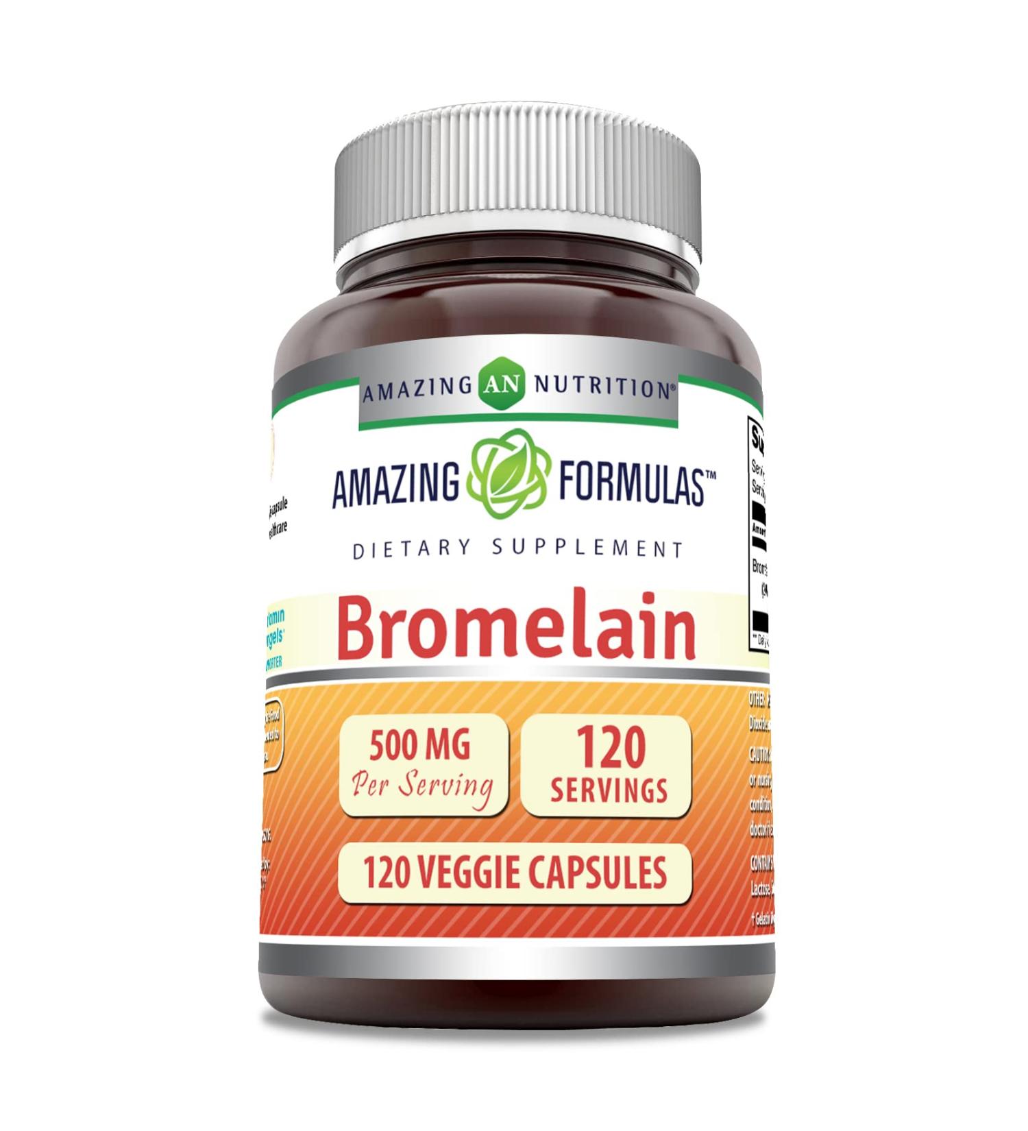 Amazing Formulas Bromelain 500mg 2400 GDU 120 Capsules | Non-GMO, Gluten Free | Made in USA | Vegetarian Friendly - Buy Online on GoSupps.com