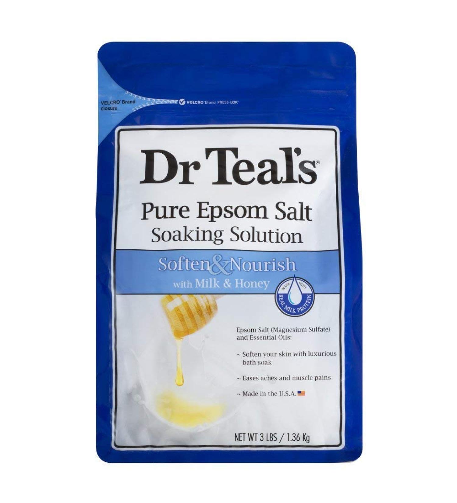 Dr. Teal's Milk and Honey Epsom Salt Soaking Solution - 48oz (3 Pound) - Buy Online on GoSupps.com