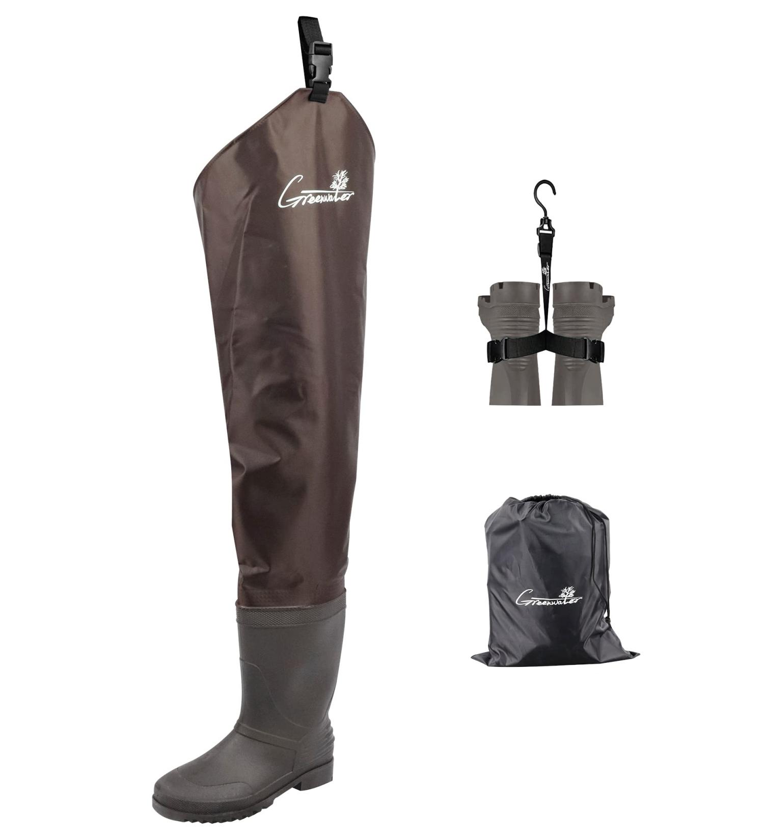 GREENWATER Waterproof Hip Waders with Boots for Men Women | Adult Bootfoot Hip Waders for Fishing & Hunting | Brown M7/W9 - Buy Online on GoSupps.com