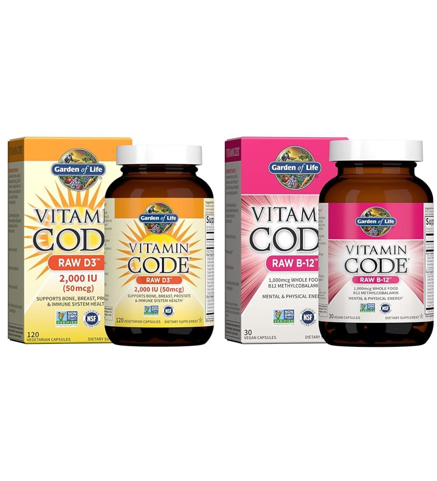 Garden of Life Vitamin Code Raw D3 2000IU + B12 1000mcg Whole Food Supplement Bundle 120 + 30 Capsules - Buy Online on GoSupps.com