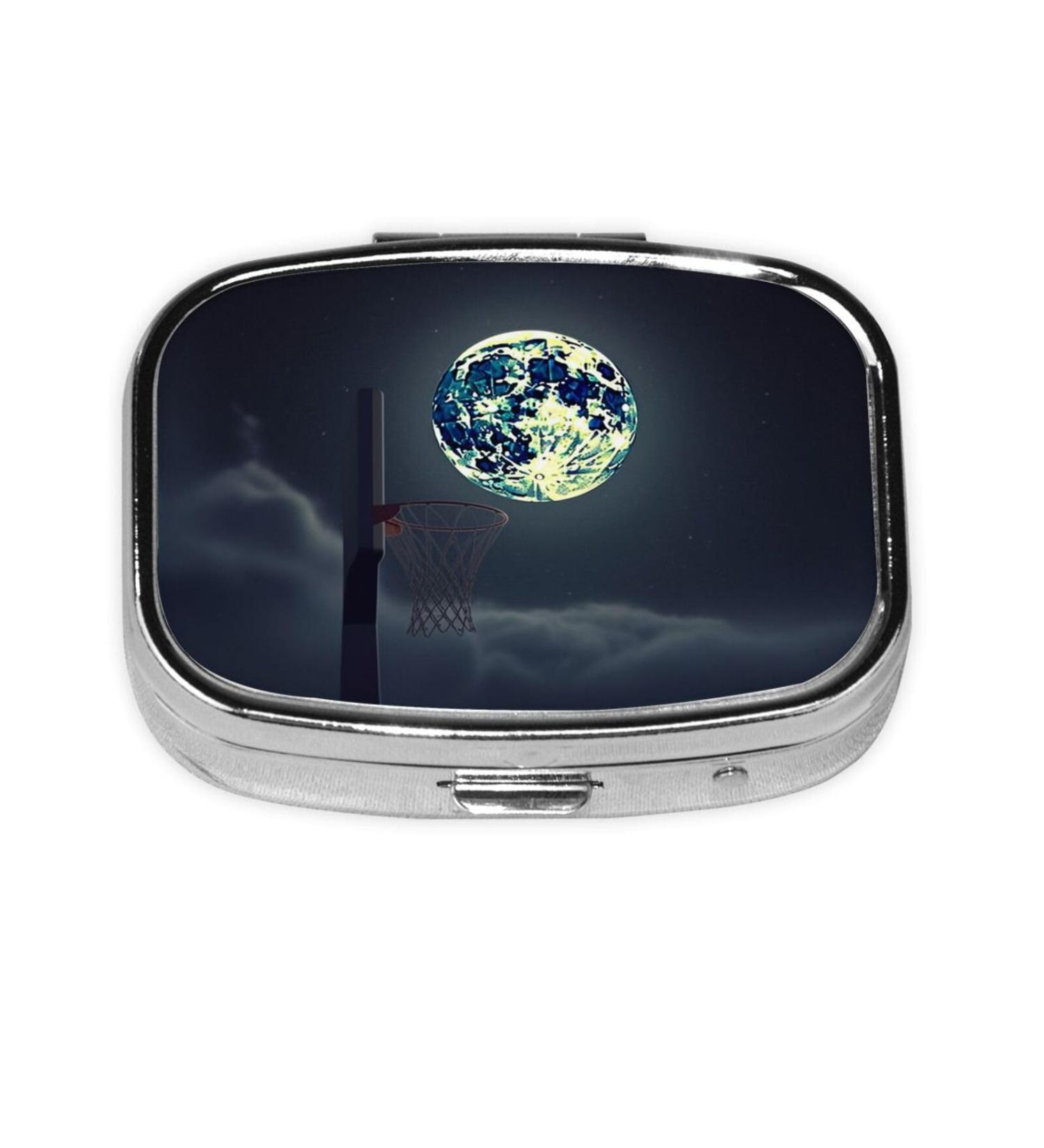 Moon & Basketball Pill Case | 2 Compartment Travel Pill Organizer | Cute Small Pill Box for Purse & Gifts - Buy Online on GoSupps.com