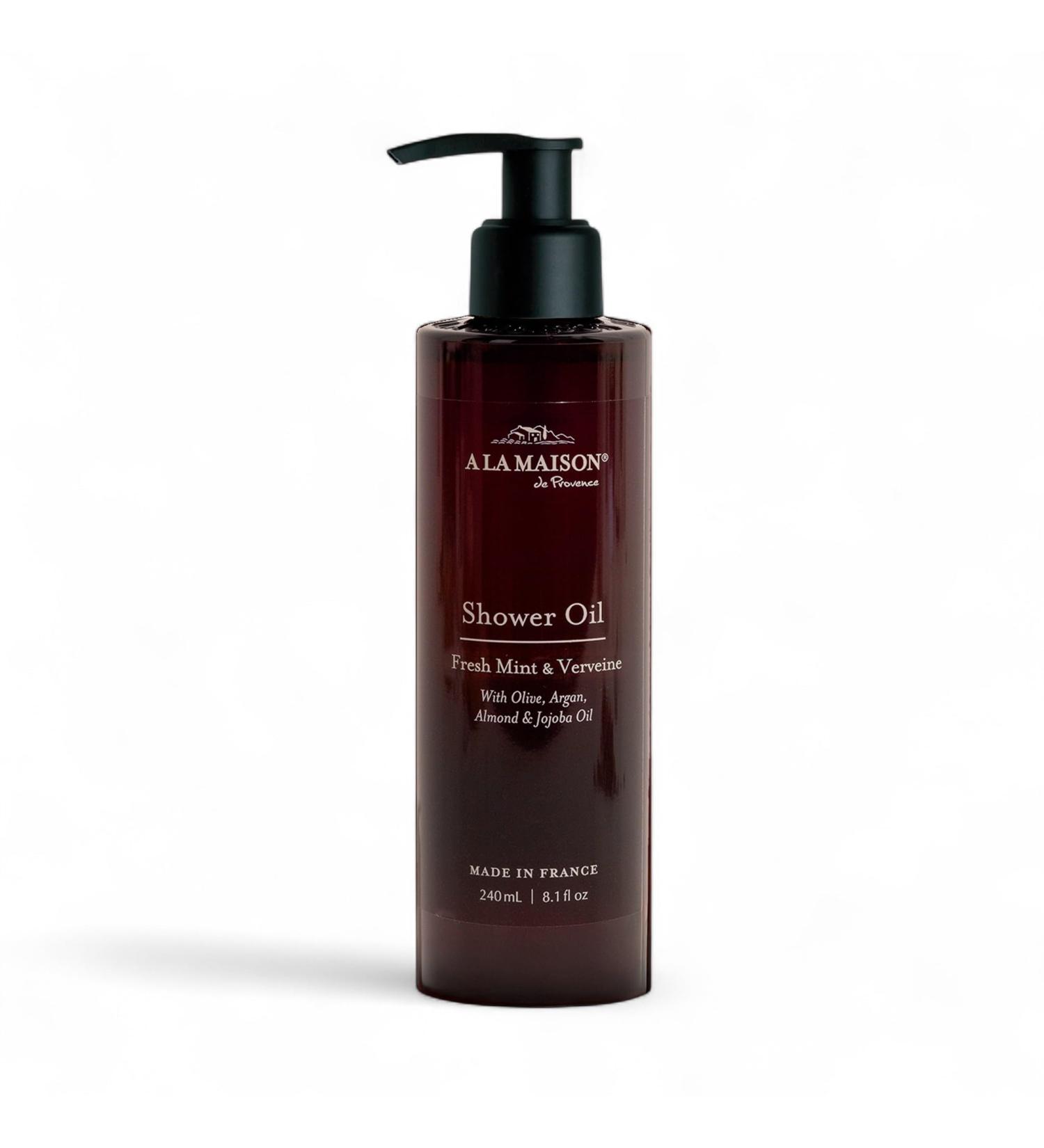 A LA MAISON Cleansing Shower Oil Fresh Mint & Verveine Hydrating Body Wash Alternative with Olive Argan & Jojoba Oils Plant-Based Biodegradable Made in France 8.1 fl oz Amber Collection - Buy Online on GoSupps.com