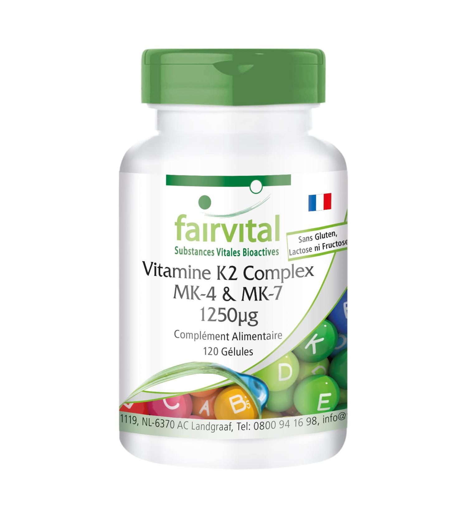 Fairvital | Vitamin K2 Complex - with 1.000mcg MK4 + 250mcg MK7 - Highly Dosed - 120 Capsules - Vegan - Buy Online on GoSupps.com
