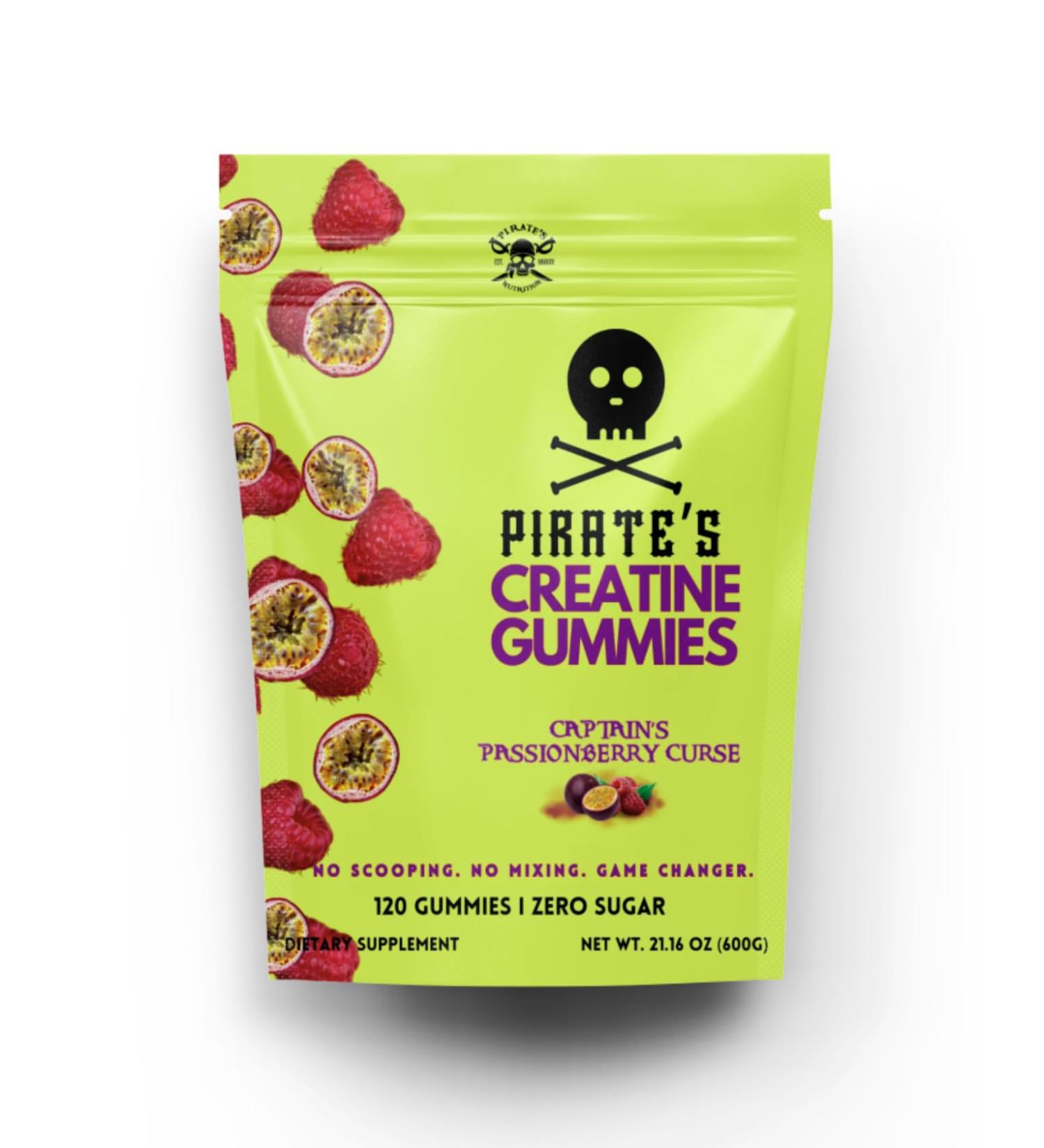Pirate's Nutrition Creatine Gummies Zero Sugar Captain's PassionBerry Curse 120 Count Passion Fruit and Raspberry Flavor 5g Creatine Monohydrate Vegan Non-GMO Gluten Free - Buy Online on GoSupps.com