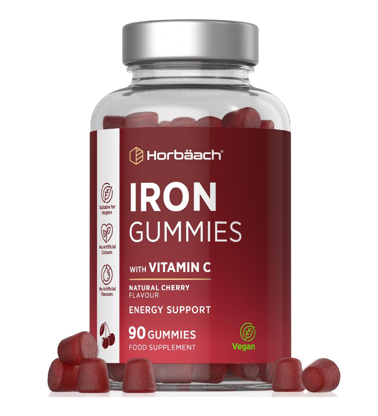 Iron Supplements | 14mg Iron Gummies with Vitamin C | 90 Vegan Gummies | for Men & Women | by Horbaach - Buy Online on GoSupps.com