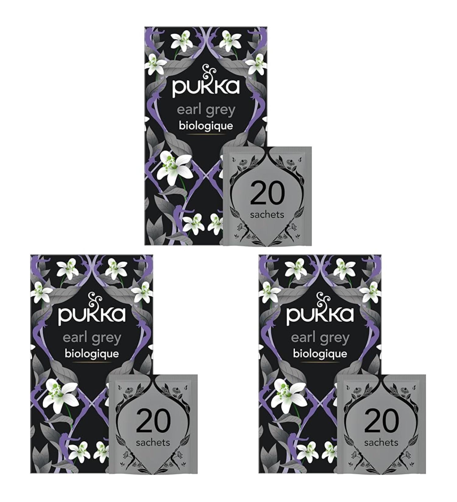 Pukka -Th noir Earl Grey - Th biologique issu du Commerce quitable 20 sachets (Lot de 3) Pack of 3