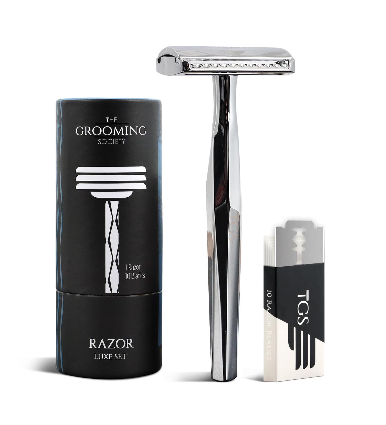 Double Edge Safety Razor - Classic Reusable Metal Razor for Men & Women | Includes 10 Blade Refill - Shop Now - Buy Online on GoSupps.com
