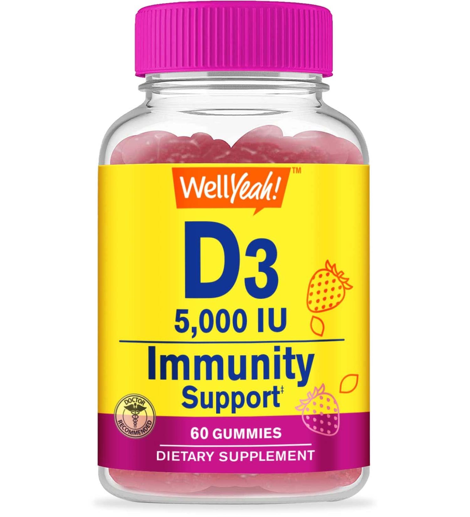 Vitamin D3 5000 IU Extra Strength Gummies for Bone Health - 60 Strawberry Flavored Gummies - Buy Online on GoSupps.com