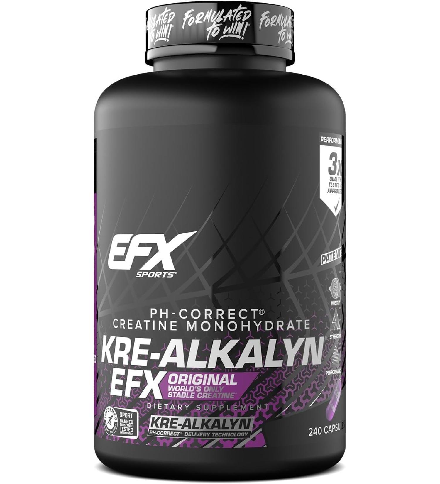 EFX Sports Kre-Alkalyn 240 Capsules - Powerful Muscle Performance & Recovery - Buy Online on GoSupps.com