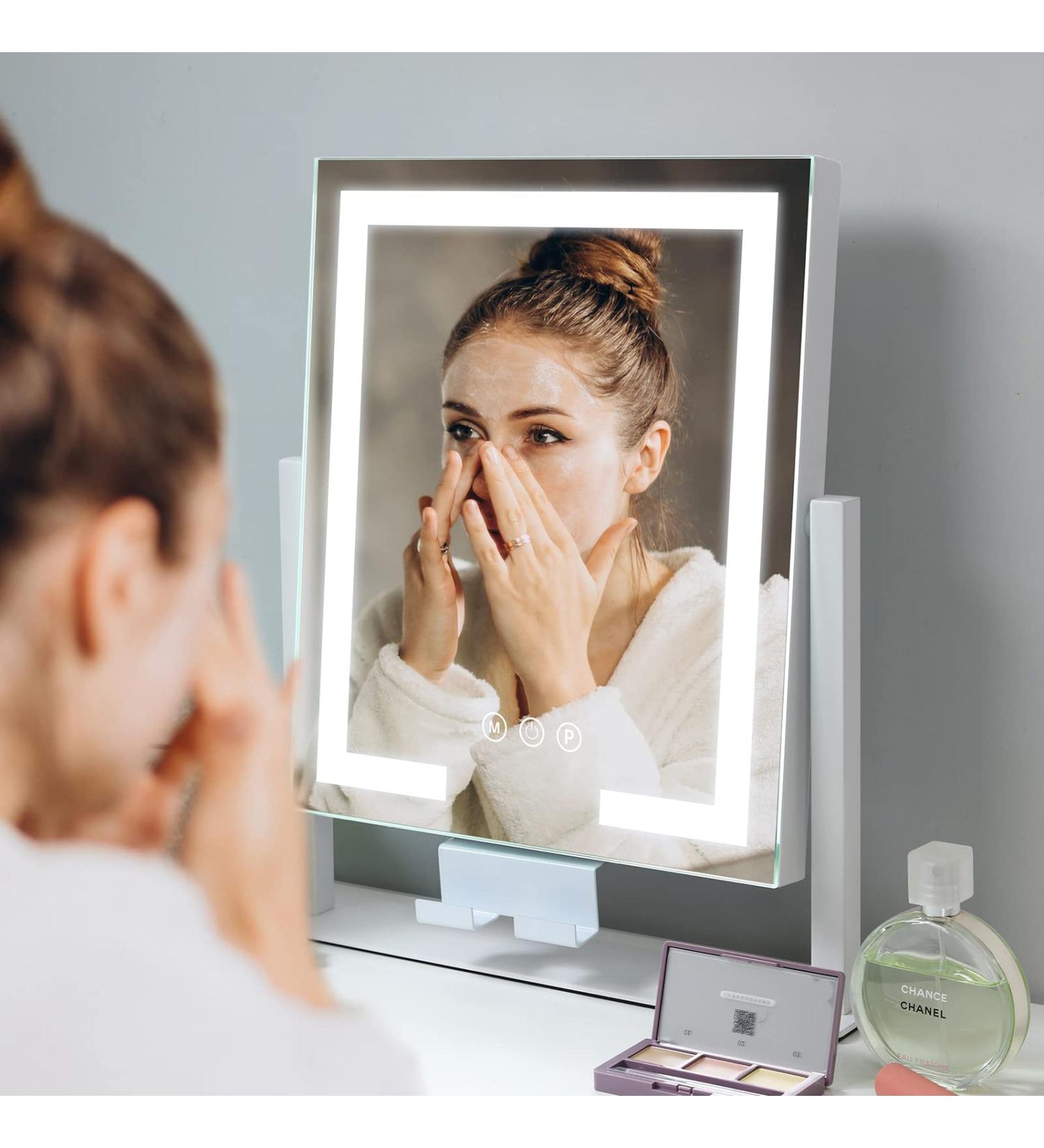 Kottova Vanity Makeup Mirror with Lights, 3 Color Modes, Touch Control, 10X Magnification, Phone Holder - Metal Frame, White - Buy Online on GoSupps.com