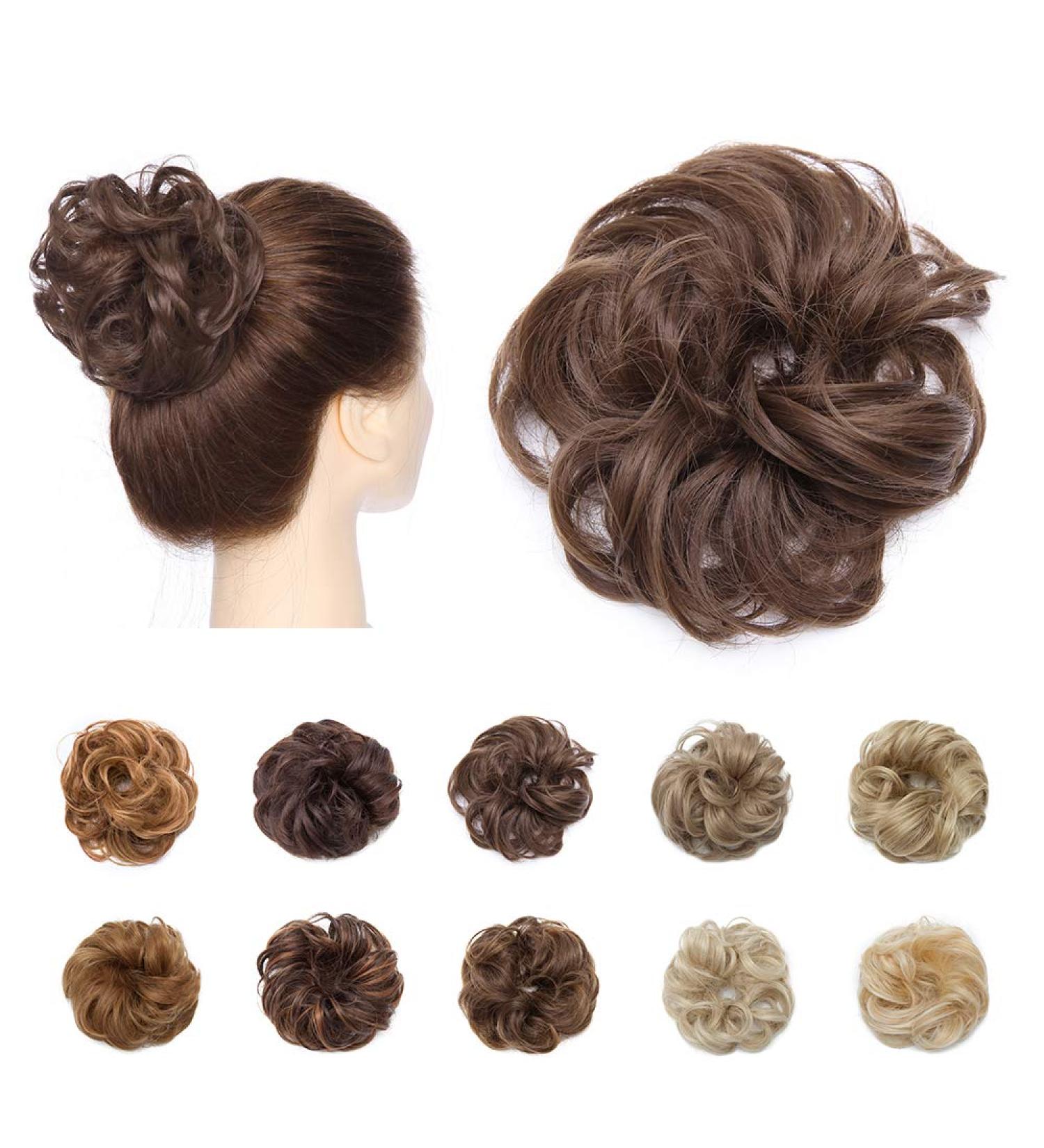 Brown Messy Curly Synthetic Hair Bun Extension - Updo Donut Scrunchie for Women | 25g - Buy Online on GoSupps.com