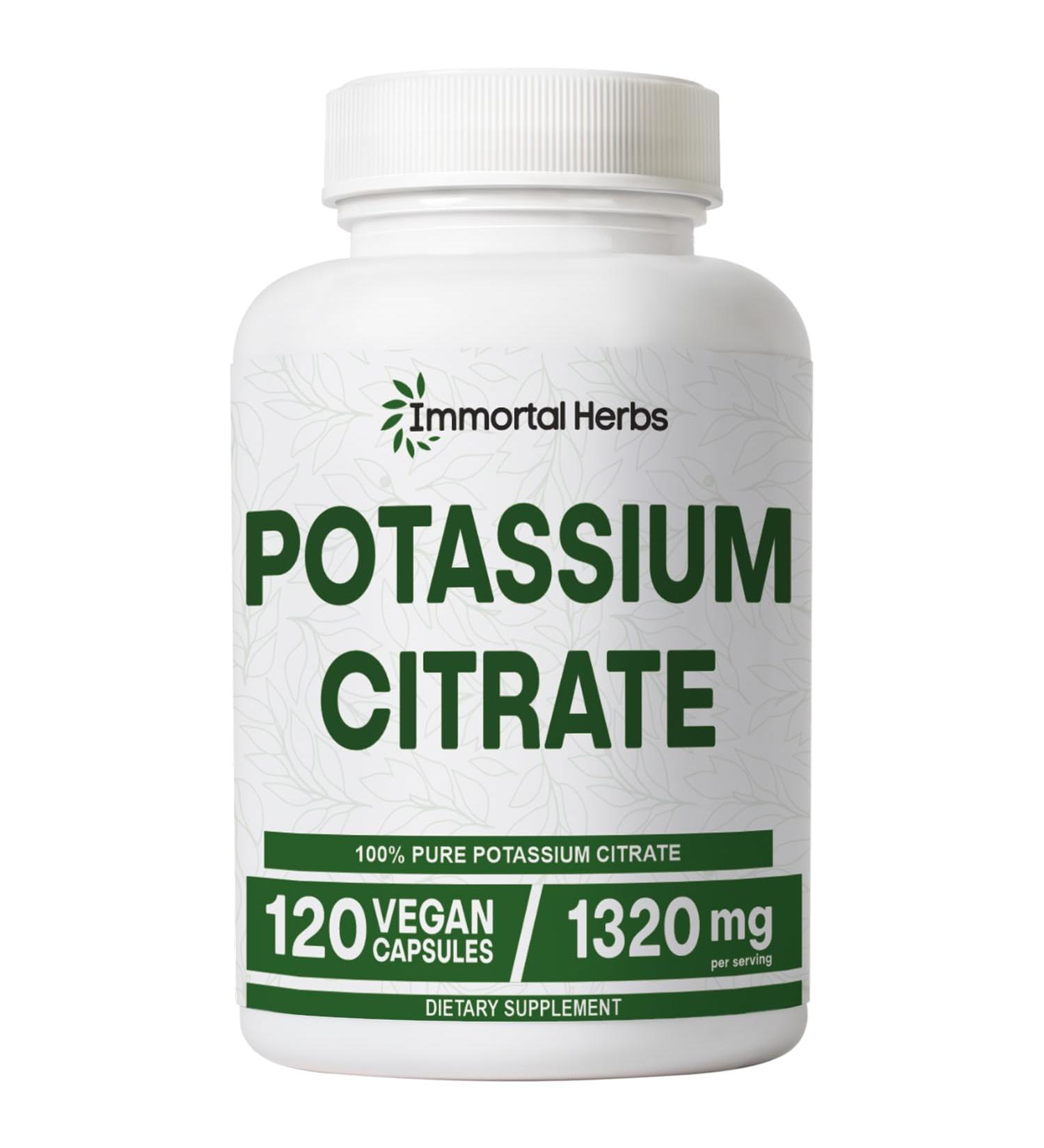 Immortal Herbs Potassium Citrate Supplement 1320mg High Absorption Powder 120 Vegan Capsules Non-GMO & Gluten-Free Potassium Supplements for Women and Men - Buy Online on GoSupps.com