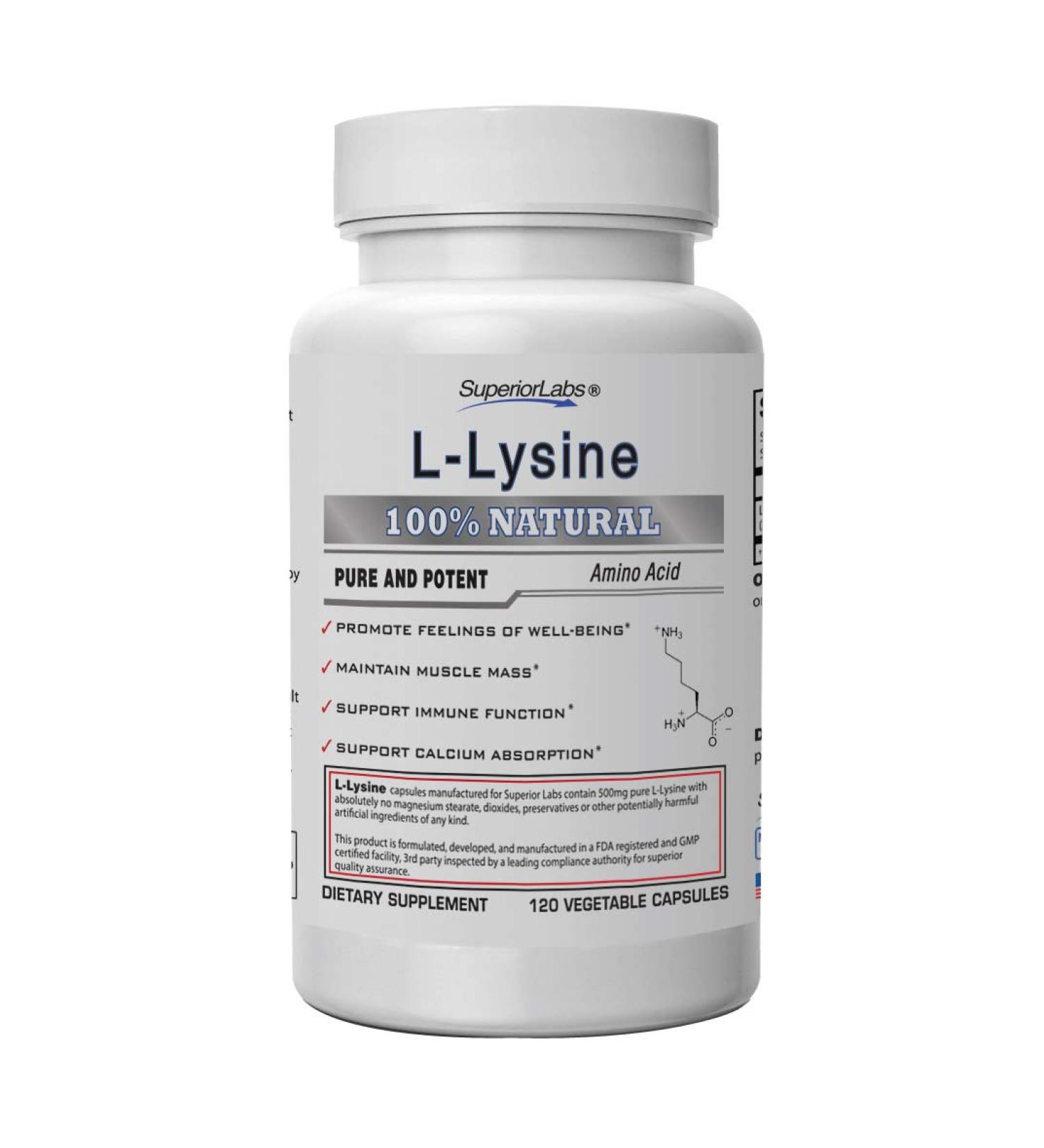 Superior Labs L-Lysine NonGMO 500mg - 120 Vegan Capsules | Supports Calcium Absorption & Immune Health - Buy Online on GoSupps.com