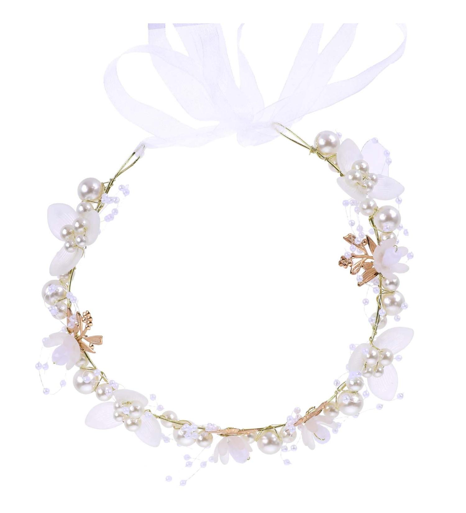 Flower Crown Flower Headband for Wedding Flower Girl Headpiece Flower Crown Pearl Flower Girl Crown Wedding Headband Bridal Flower Headbands Flower Hair Piece for Women Wedding Birthday Party - Buy Online on GoSupps.com