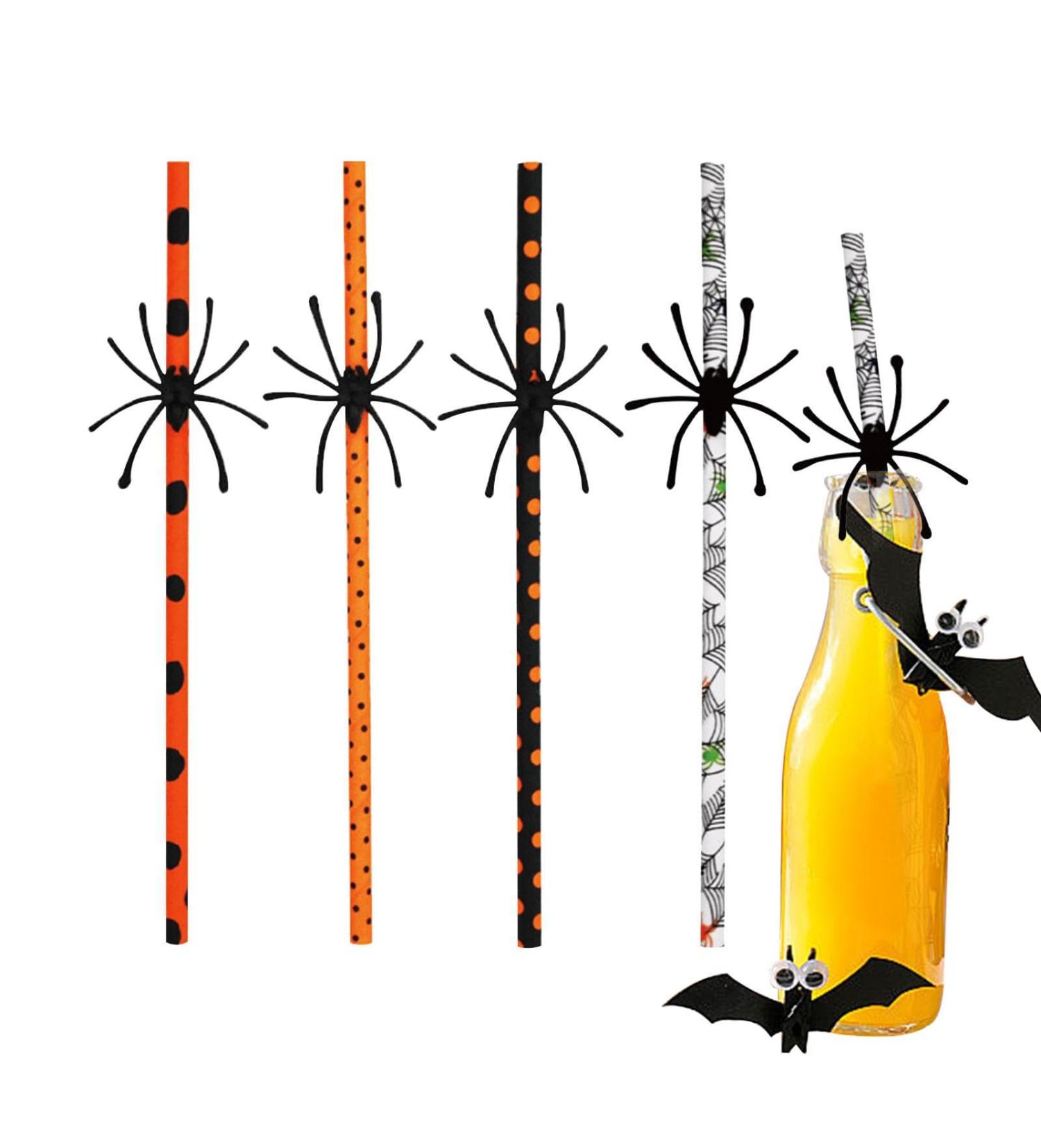 Halloween Straws - Decorative Drinking Paper Straws with Spider Design Halloween Decorative Drinking Straws Halloween Supplies for Kids Pochy 10 Spiders - Buy Online on GoSupps.com