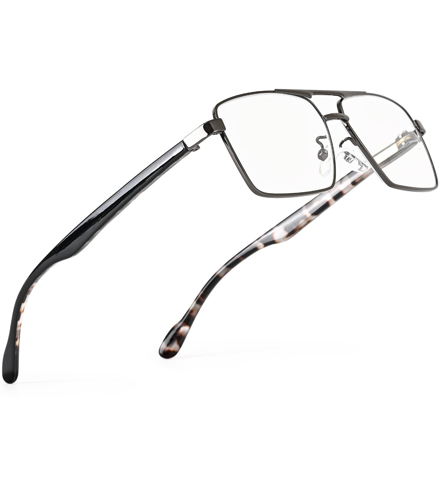 ABEJOJO Men's Blue Light Filtering Reading Glasses - Full Frame Metal Anti-UV Eye Strain Relief Gray 3 Diopter - Buy Online on GoSupps.com
