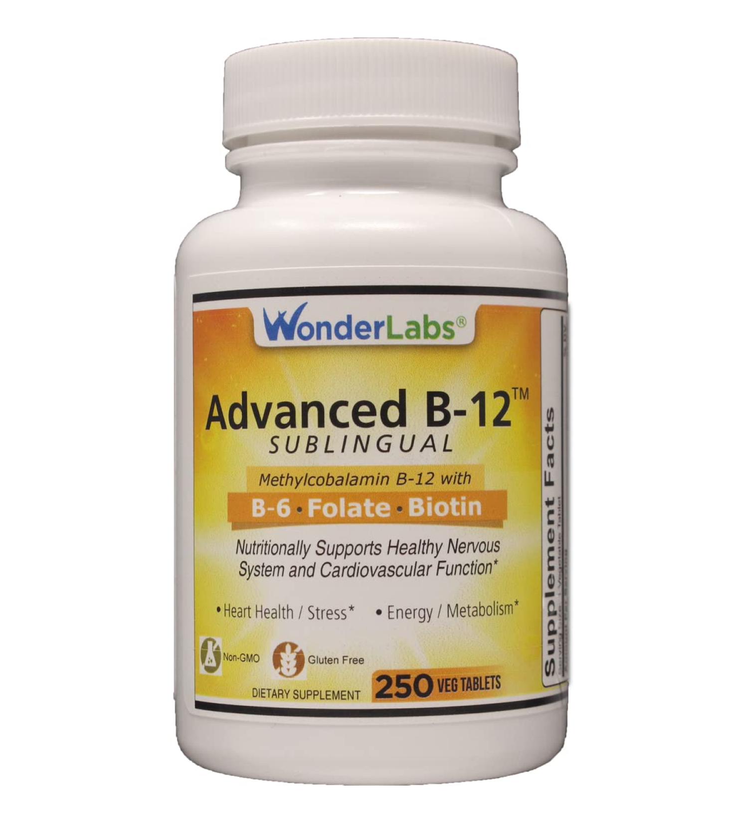 Wonder Labs Sublingual Vitamin B12 B6 Folic Acid Biotin (250 Tablets) - Methylcobalamin B12 1000mcg, B6 5mg, Folic Acid 400mcg, Biotin 25mcg - Buy Online on GoSupps.com