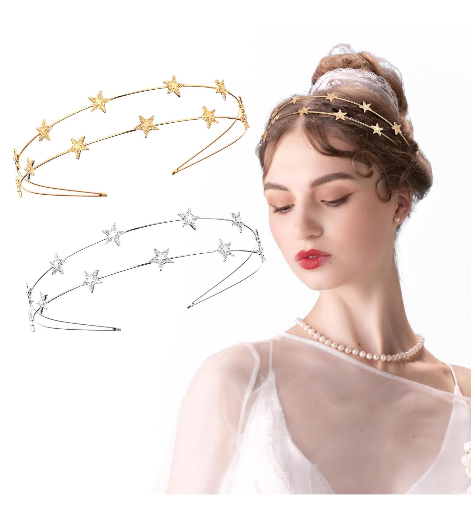 WLLHYF Metal Star Headband Rhinestone Alloy Hairband Decorative Crystal Hair Hoop Gold Sliver Headpiece Hair Accessories for Women Girls Party Bride Bridesmaids (1 gold + 1 slver) - Buy Online on GoSupps.com