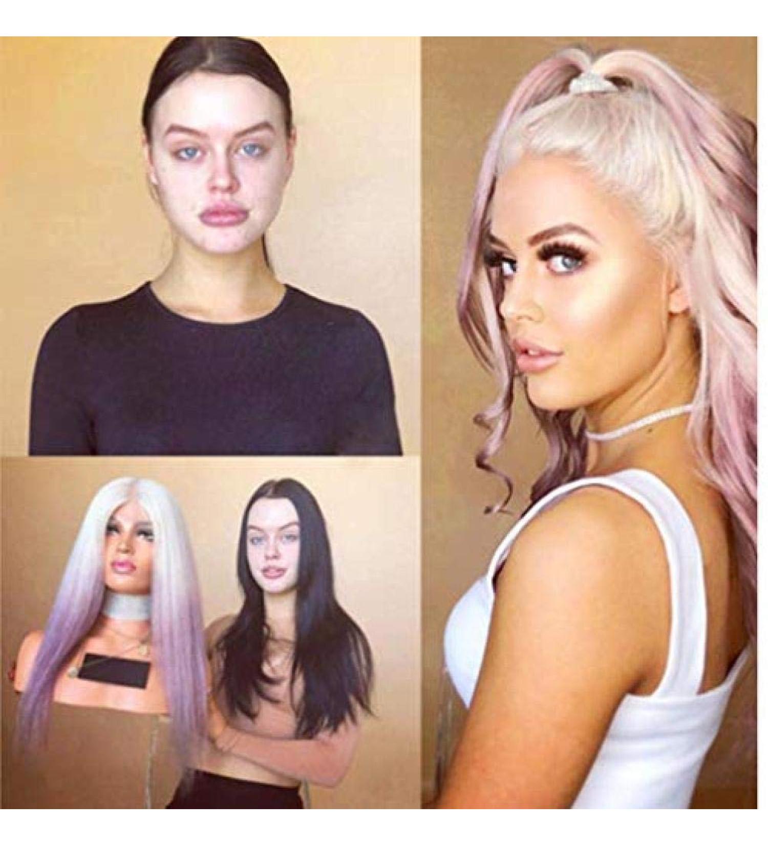 BGHJUE Pink Gradient Long Hair Wig - Synthetic Side Fringe Fashion Wigs for Women | Natural Hair Replacement for Parties & Events - Buy Online on GoSupps.com