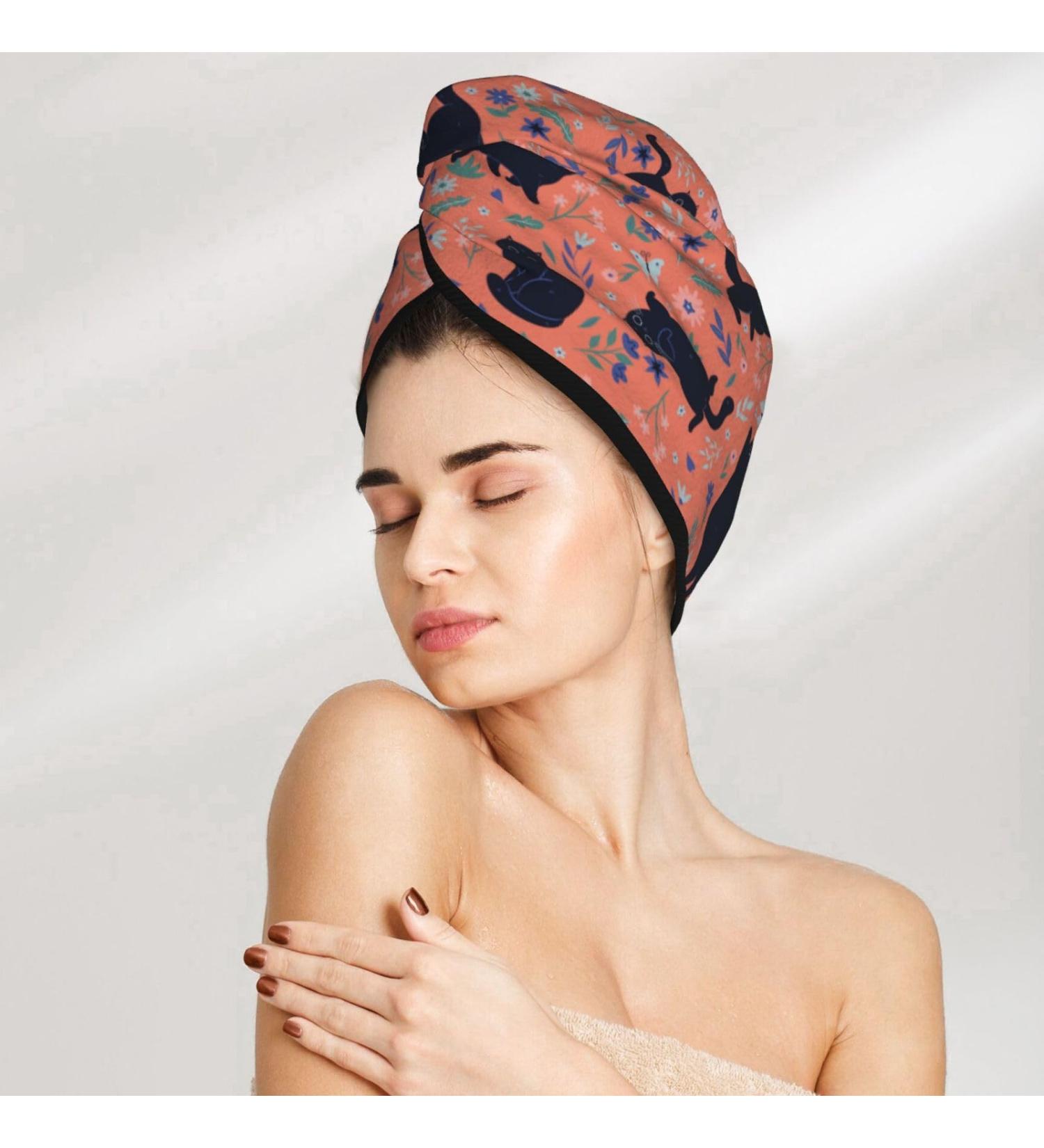 Super Absorbent Black Cat Microfiber Hair Towel - Quick Dry Hair Turban for Curly Thick Hair | Perfect Hair Towel Wrap for Women Girls & Kids - Buy Online on GoSupps.com