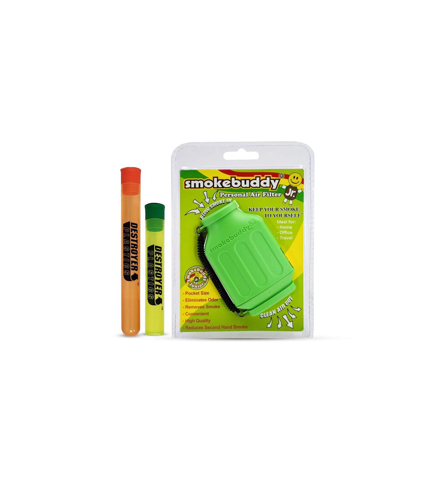 100% Authentic Smoke Buddy Bundled with Two Exclusive Destroyer Plastics Odor Proof Tubes One Large One Small (Smoke Buddy Junior, Lime) Smoke Buddy Junior Lime