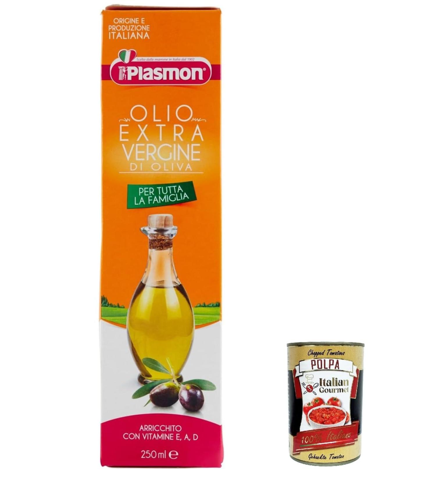  Italian Gourmet E.R. Plasmon Extra Virgin Olive Oil 250 ml + Italian Gourmet Pulp 400 g - Buy Online on GoSupps.com