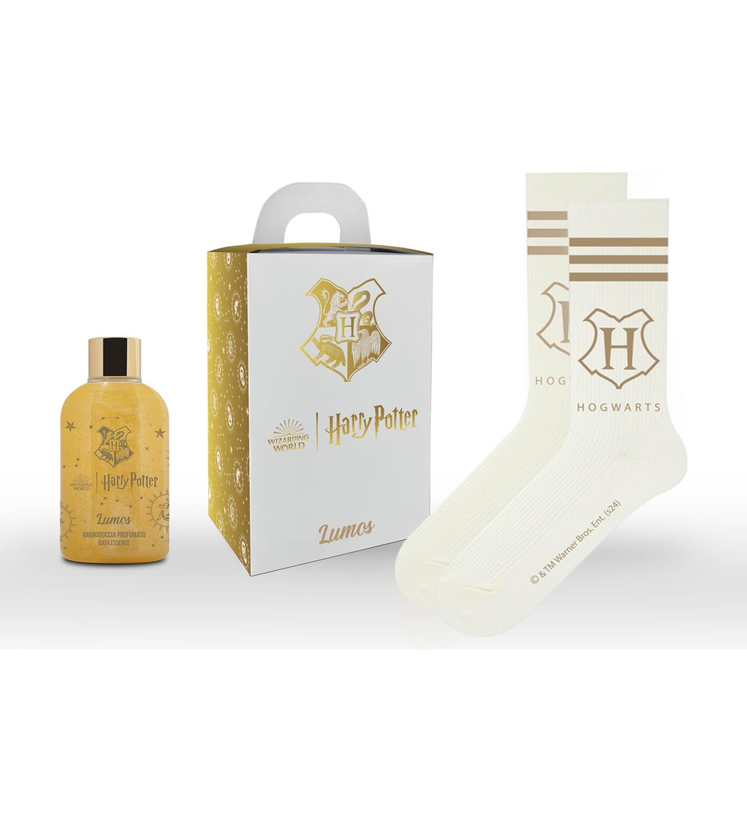 DIAMOND INTERNATIONAL Harry Potter Lumos | Gift Box Shower Gel 300 ml and Official Hogwarts Socks White-Gold