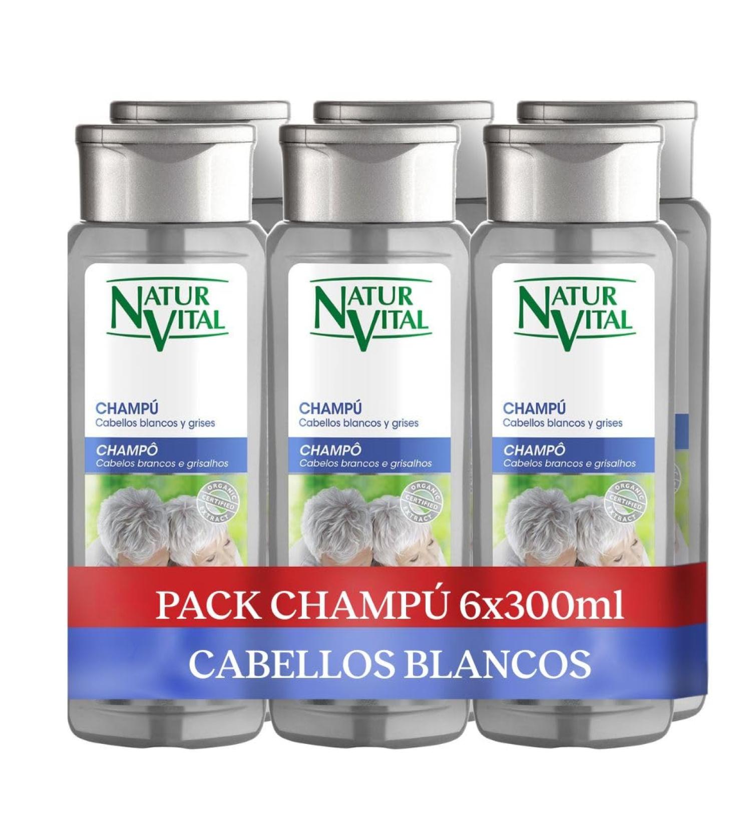  NaturVital NaturVital Silver Shampoo Paraben Free Natural White and Grey Hair Mattifying Platinum Grey Hair Blue Pigment for Men and Women 6 x 300 ml - Buy Online on GoSupps.com