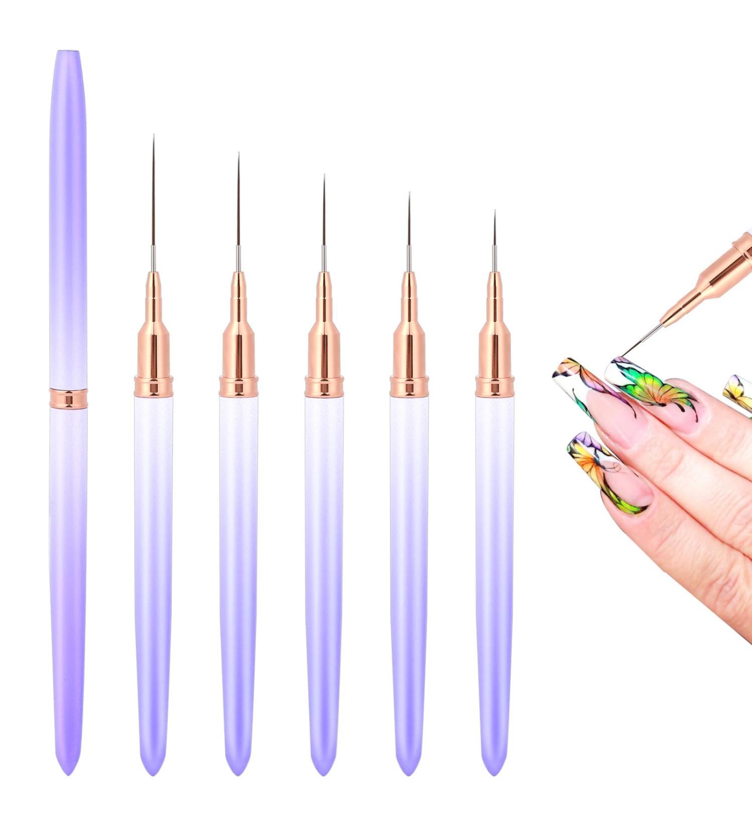 Nail Art Liner Brushes Set - 5Pcs 4/8/12/20/25mm Painting Tool for Nail Dotting & Fine Drawing - Purple Detail Brush for Long Lines & Designs - Buy Online on GoSupps.com