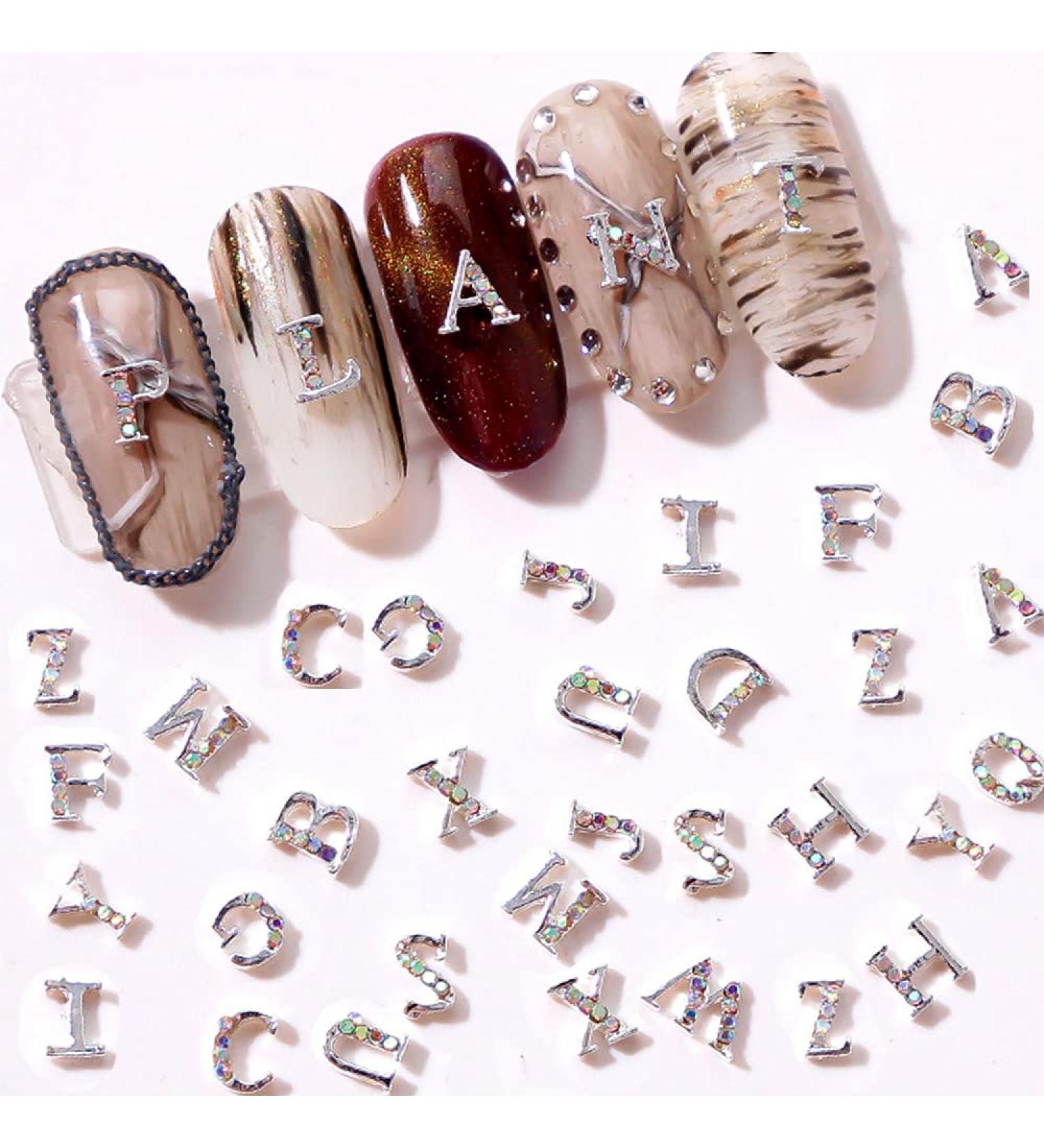 52 Pcs Silver 3D Metal Nail Studs Decoration Set - DIY Rhinestone English Letters Combo for Women - Buy Online on GoSupps.com