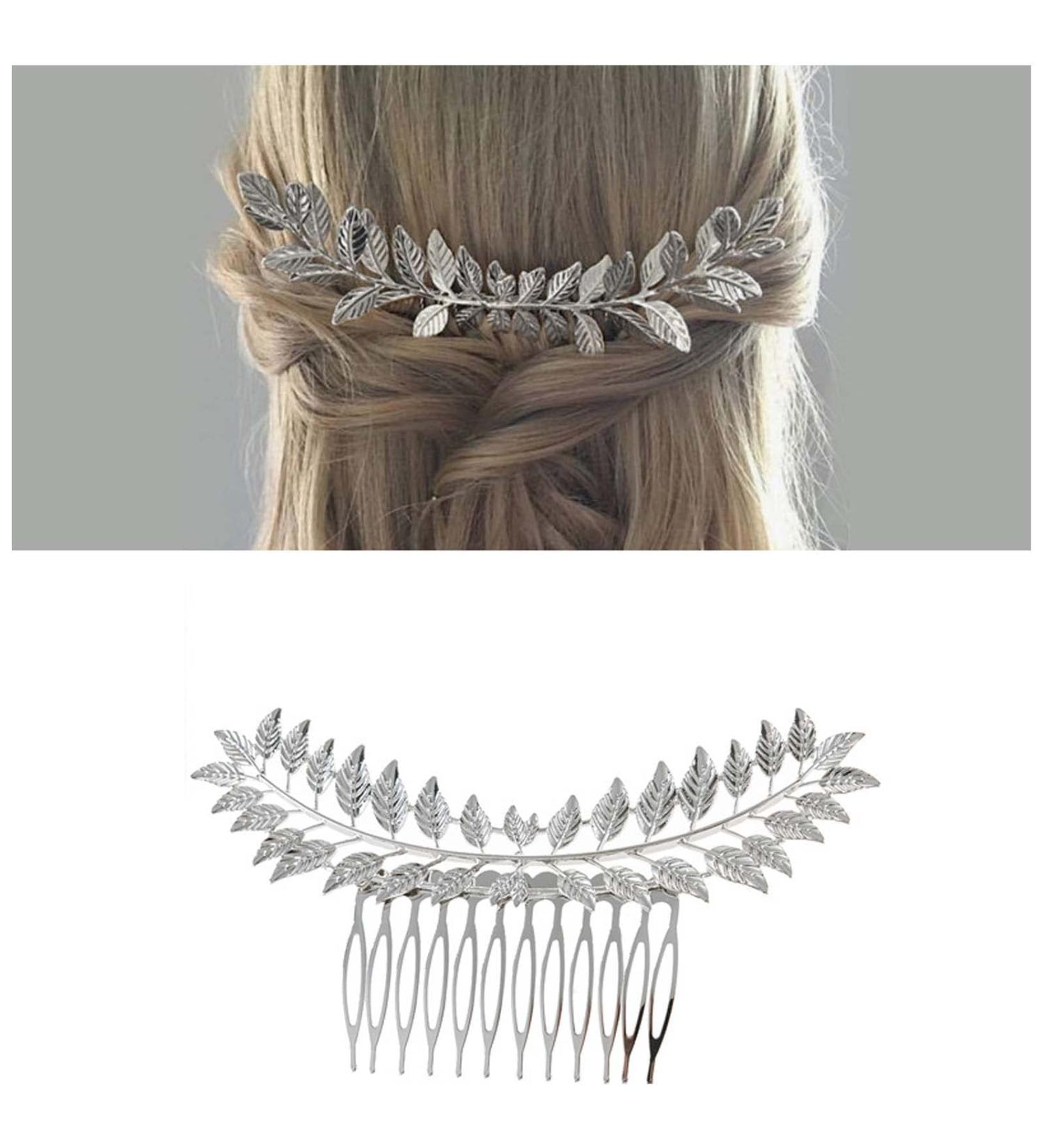 Dervivea Vintage Leaf Hair Comb Barrette Silver Leaves Hair Clips Laurel Leaf Hair Comb Metal Hair Piece Greek Goddess Hair Comb Accessories for Women and Girl Headdress (Silver) - Buy Online on GoSupps.com