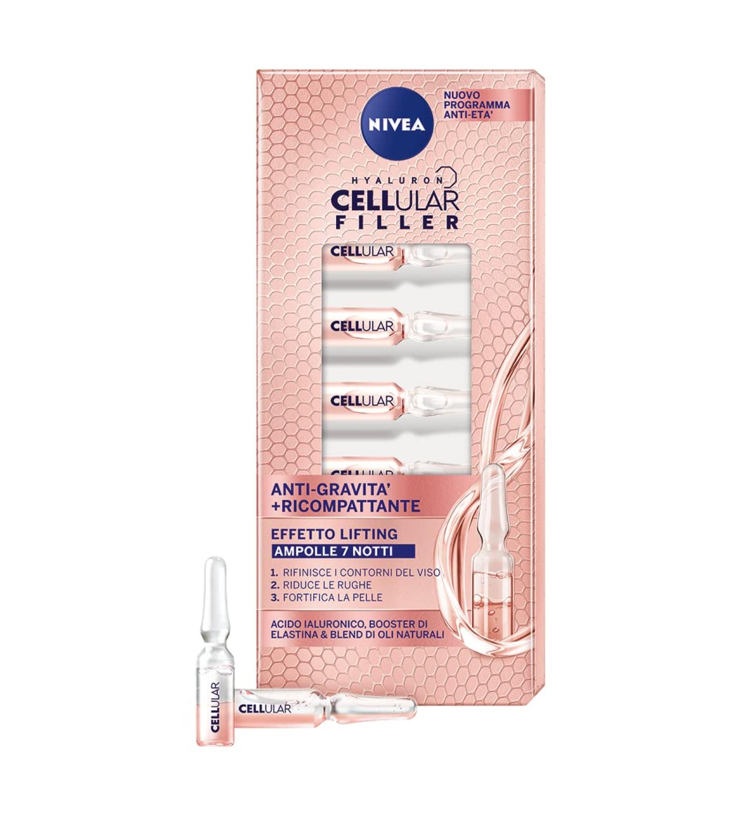 NIVEA CELLULAR FILLER Anti Gravity + Recompacting Ampoules Lifting Effect Face serum x 7 x 8.40 ml Anti-wrinkle facial serum in ampoules Hyaluronic acid and elastic face serum - Buy Online on GoSupps.com