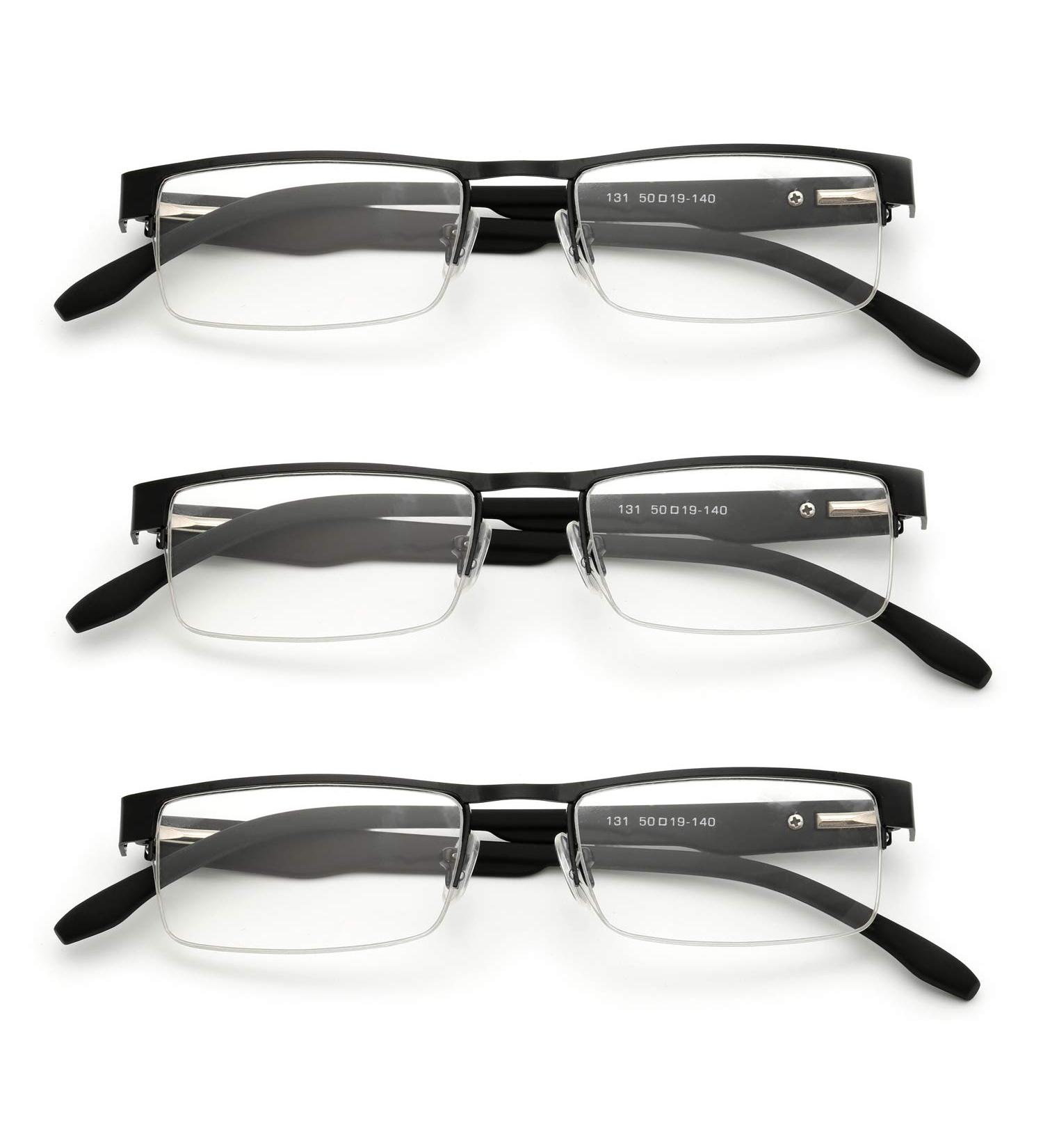 Koosufa Metal Reading Glasses - Classic Semi-Circular Design for Men & Women - 3 Pack in Black Brown Gray - 1.5x Magnification - Buy Online on GoSupps.com