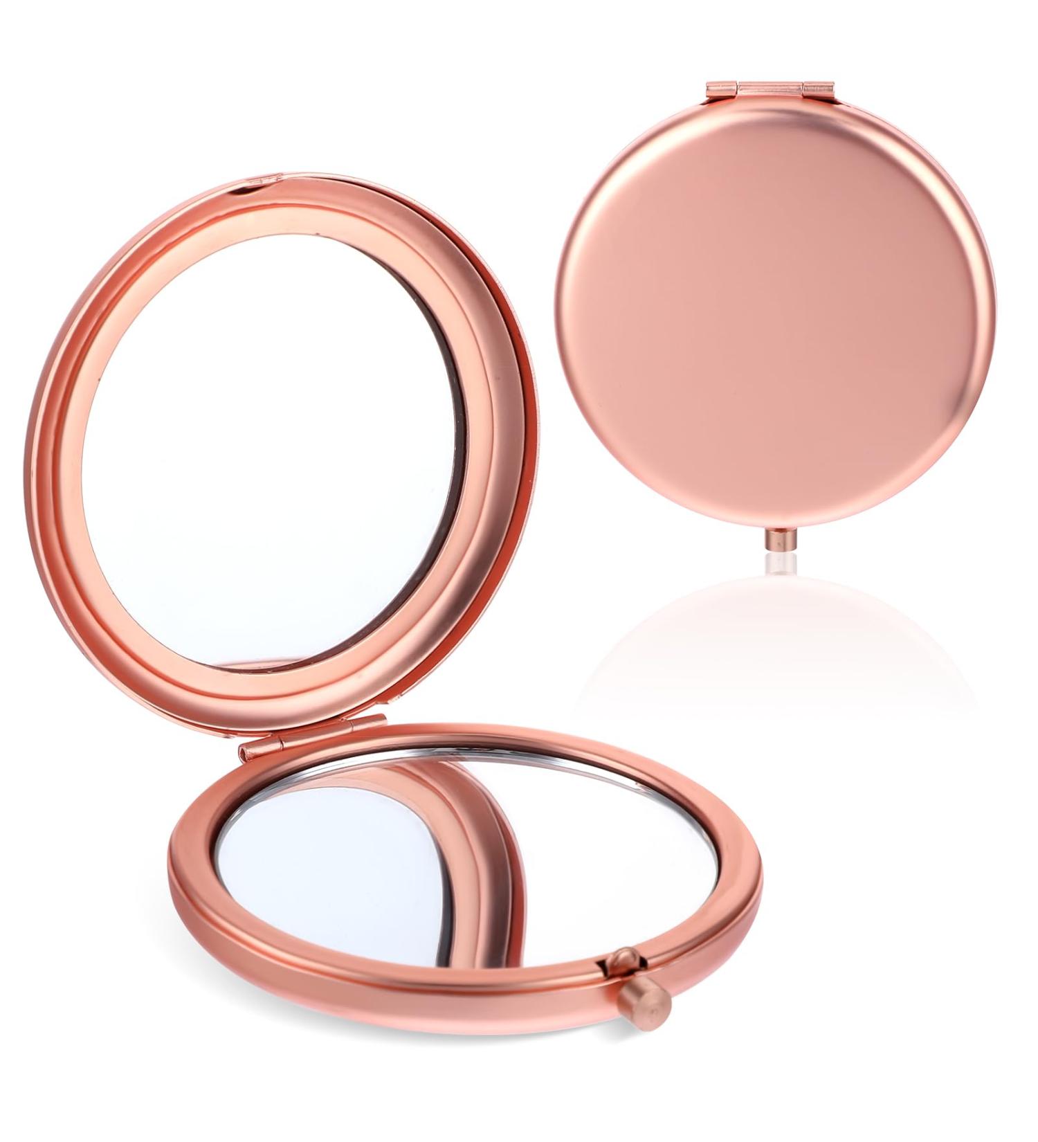 YUXIANLB Compact Mirror for Purse Double-Sided 1X/2X Magnifying Metal Travel Makeup Mirrors Portable Folding Mini Pocket Makeup Mirror for Purse Handbag (Round Rose Gold) Pink - Buy Online on GoSupps.com