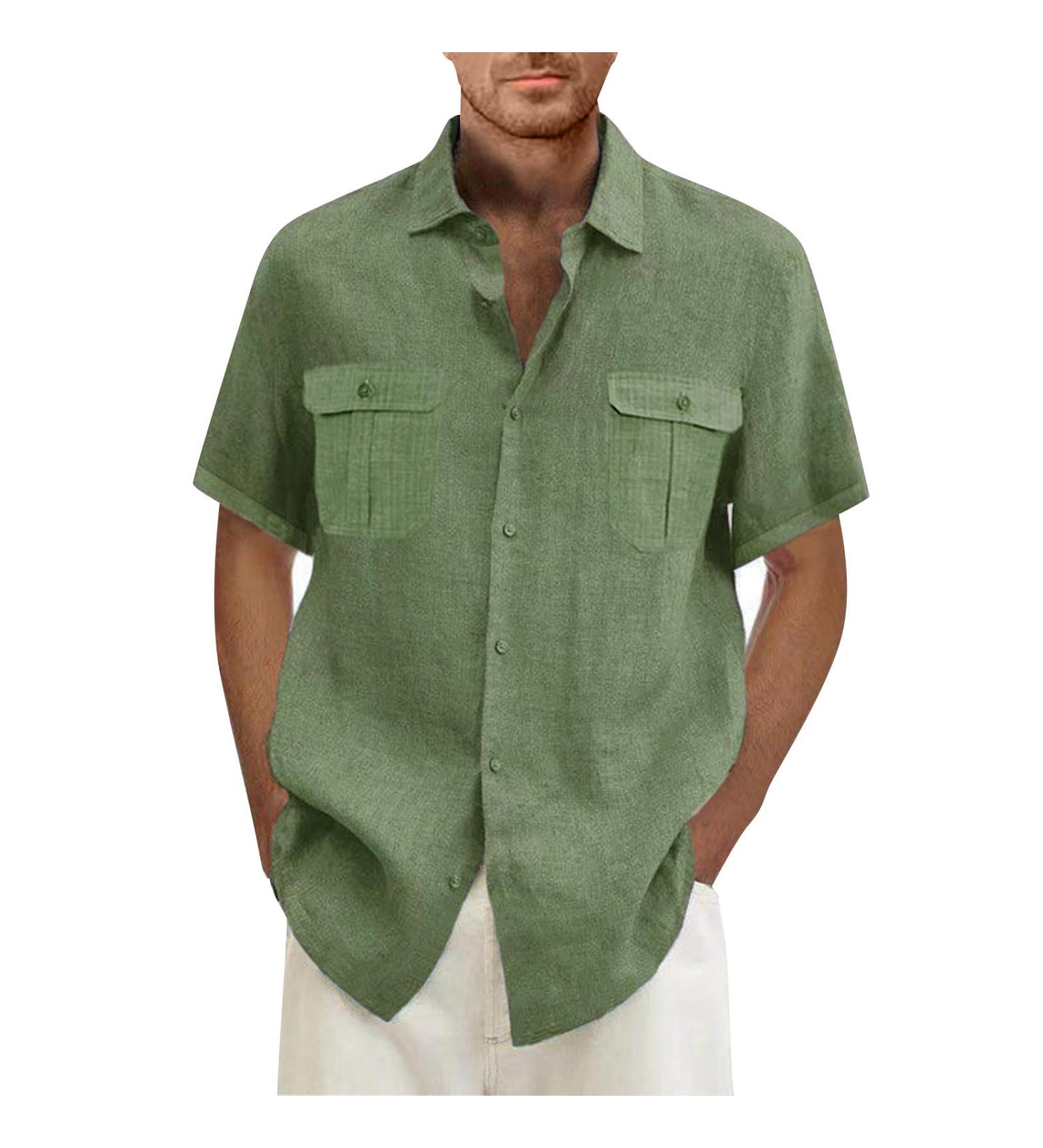 Shop Men's Short Sleeve Revers Single-Colored Summer Shirt | Oversized 5XL Hawaii Beach Shirt with 2 Breast Pockets - Perfect for Vacations! - Buy Online on GoSupps.com