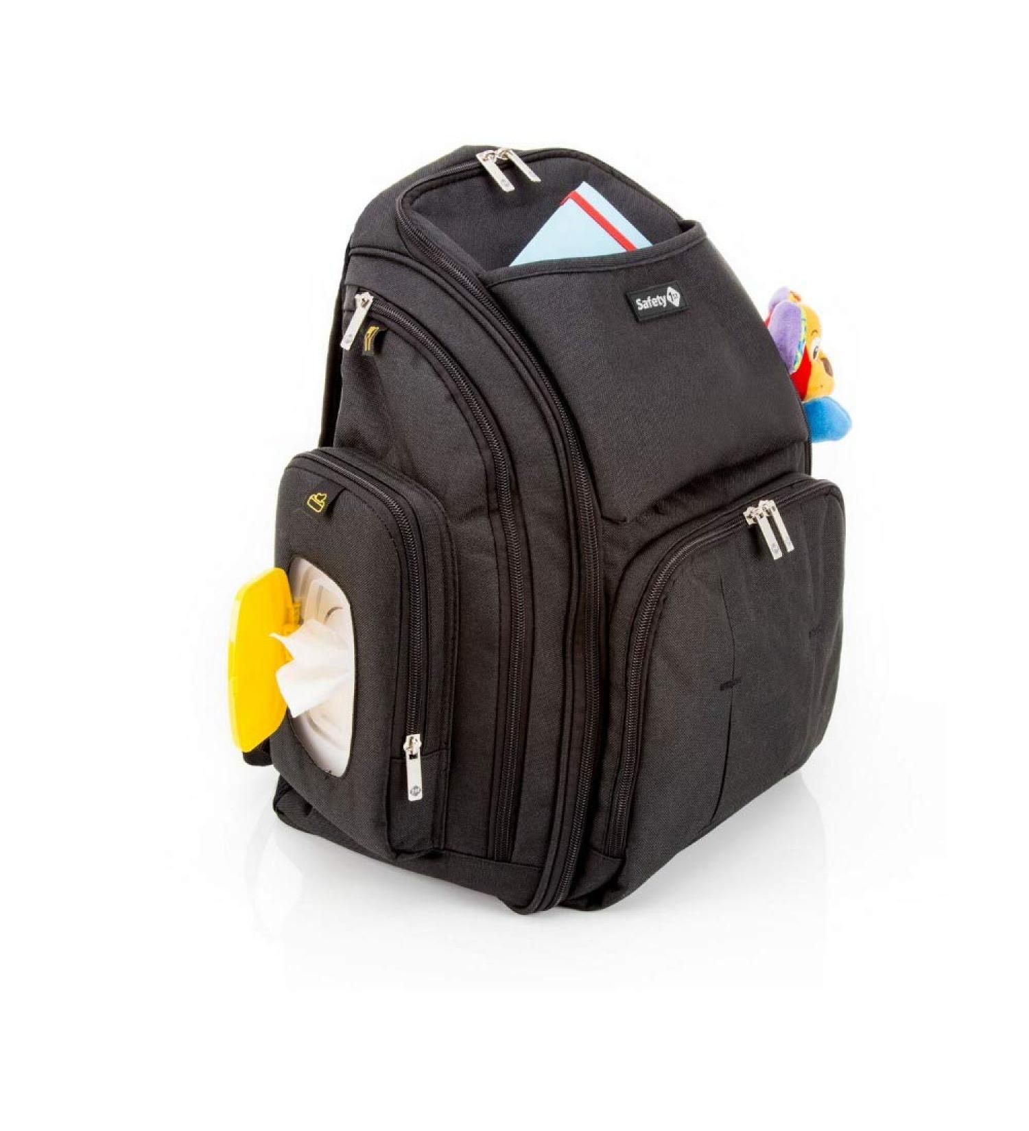 Safety 1st Diaper Backpack - Ultimate On-the-Go Diaper Bag with Wet Cloth Box Changing Pad & 17 Storage Compartments - Stylish Black - Buy Online on GoSupps.com