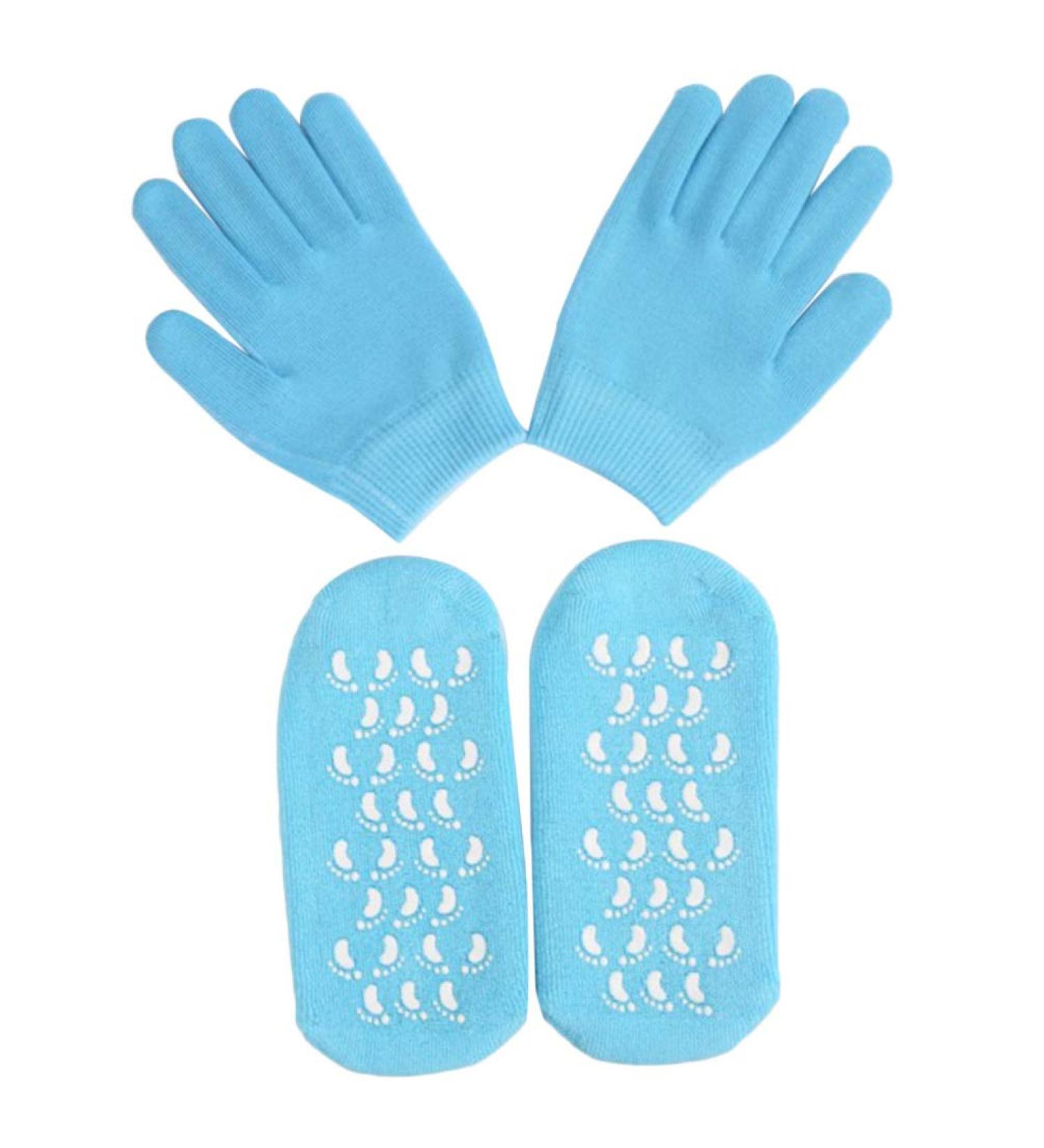 Minkissy Moisture Gloves & Sock Set | Gel Heel Socks & Spa Gloves for Dry Cracked Skin - Sky Blue - Buy Online on GoSupps.com