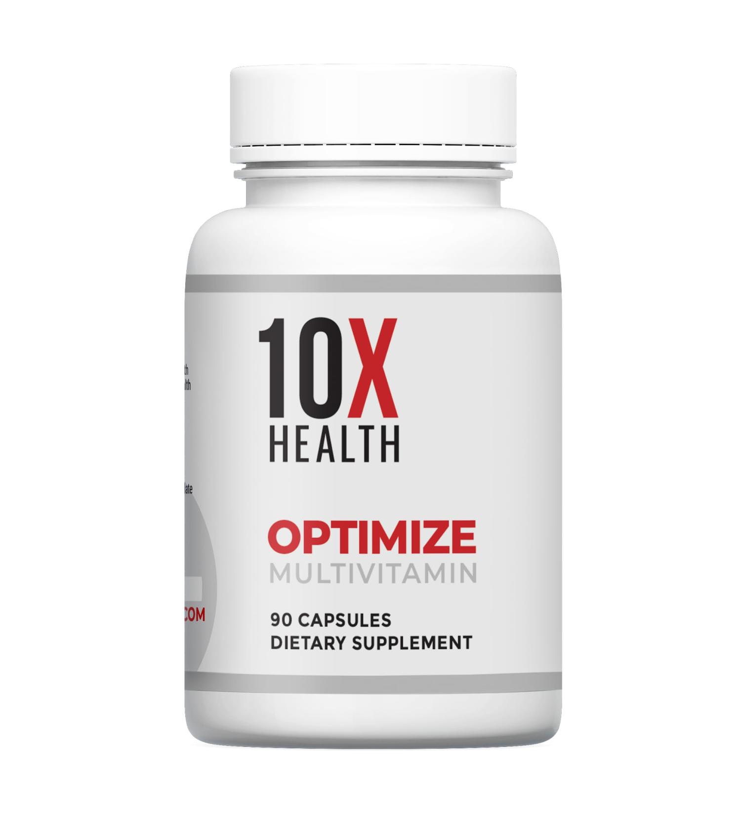 10X Health Optimize Methylated Multivitamin for Men & Women | 90 Capsules - Premium B Complex 5-MTHF NAC Magnesium & Zinc - Essential Multivitamins for Adults - Buy Online on GoSupps.com