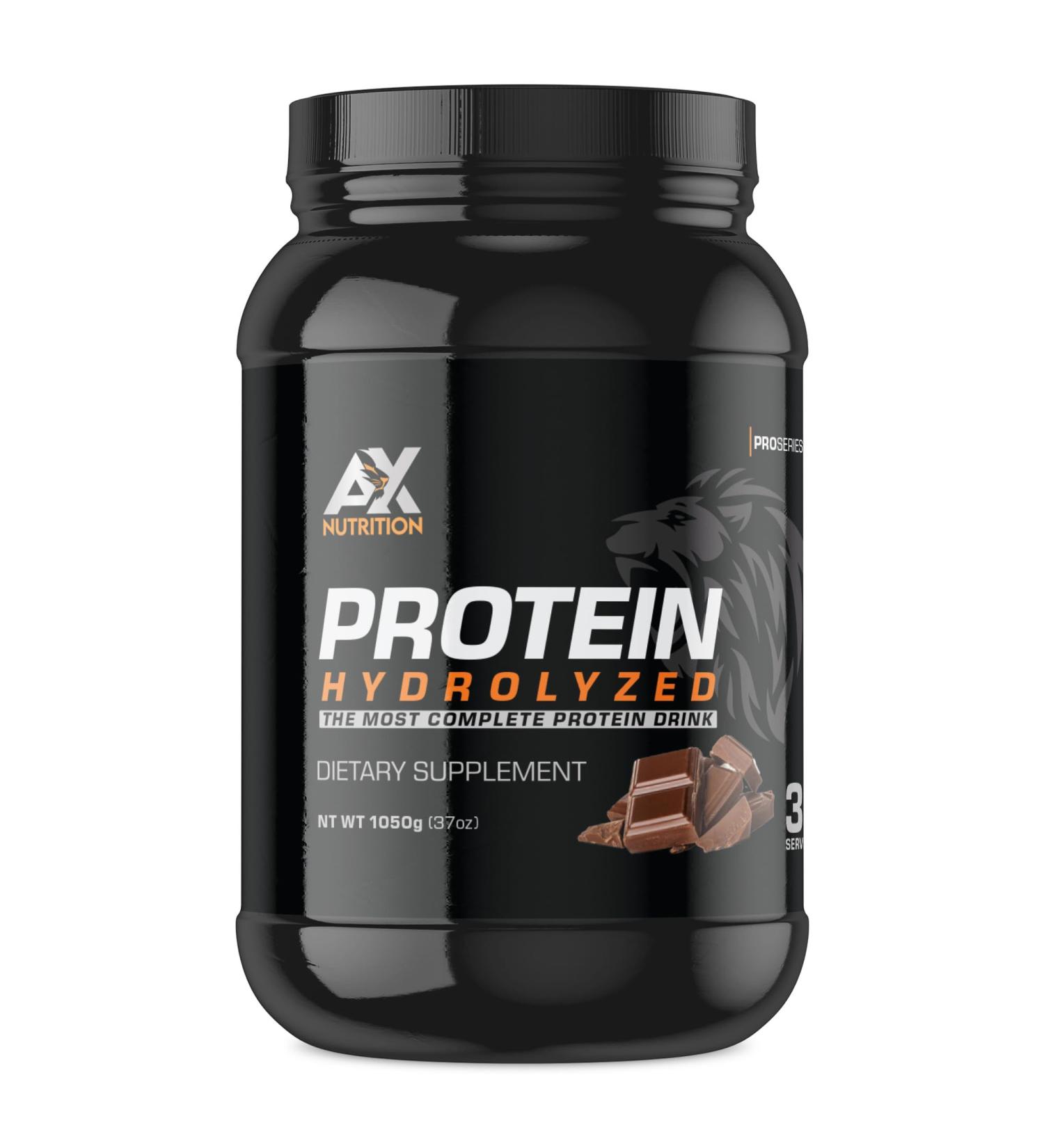 AX Nutrition Chocolate Hydrolyzed Protein Powder 21g Per Serving 37oz 30 Servings New Bigger Size Rich Chocolate Flavor Premium Quality Protein