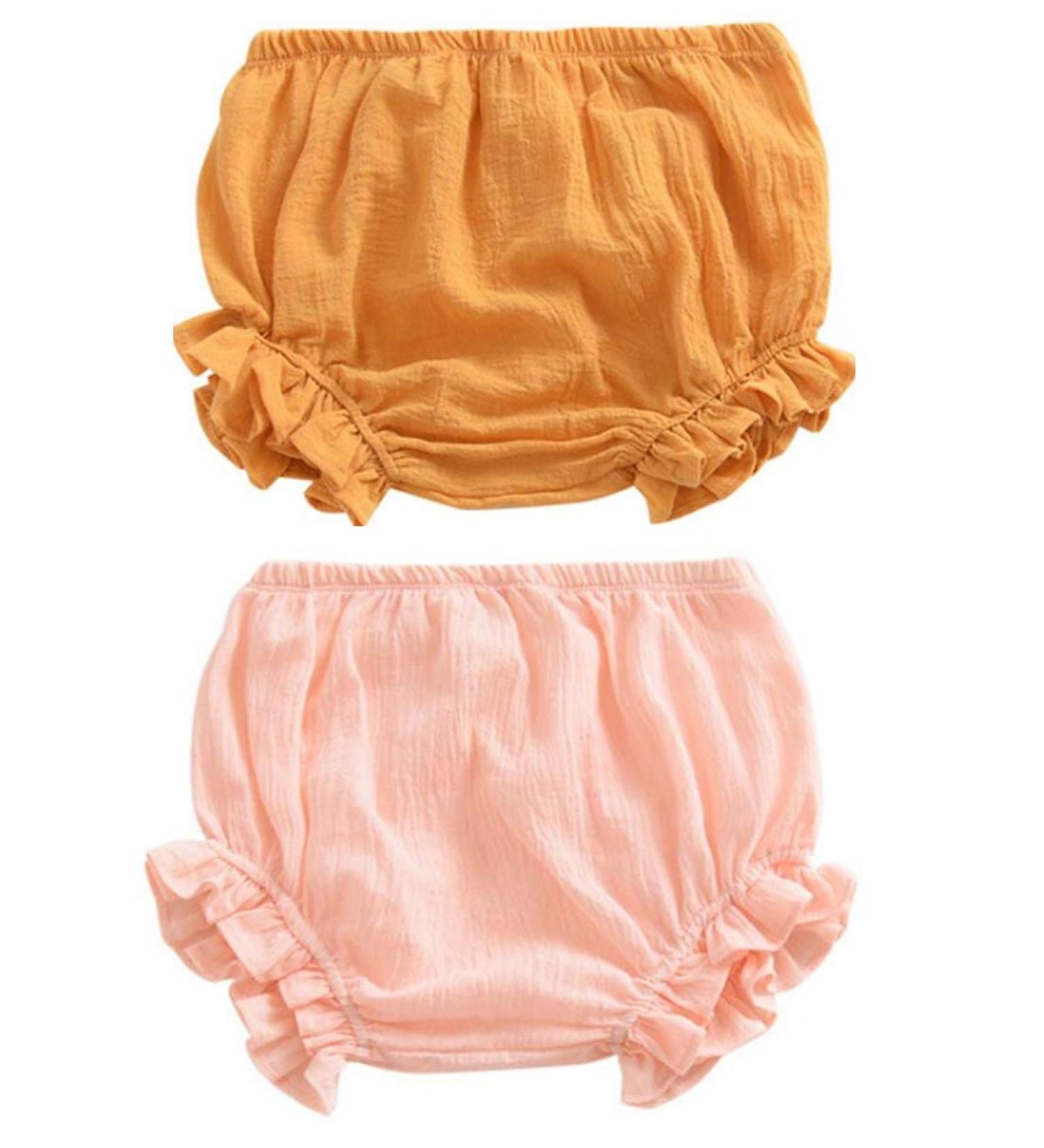 HASAKI Baby Diaper Cover Set - 2Pcs Linen Bloomer Shorts for Toddler Boys and Girls 12-24 Months - Yellow+Pink - Buy Online on GoSupps.com