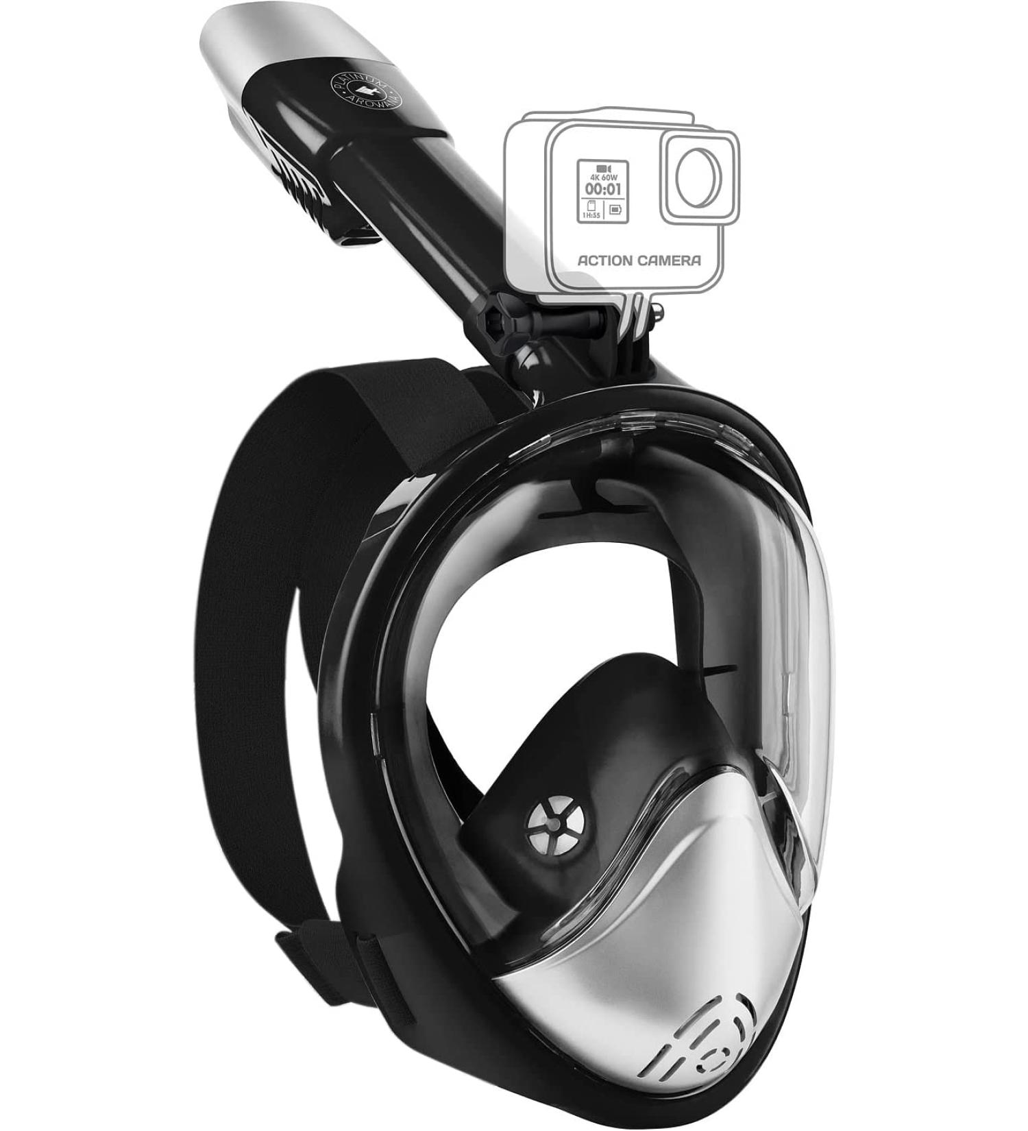 Platinum Arowana Full Face Snorkel Mask - Snorkeling Gear for Adults and Kids - Black/Silver - Large/X-Large - Buy Online on GoSupps.com