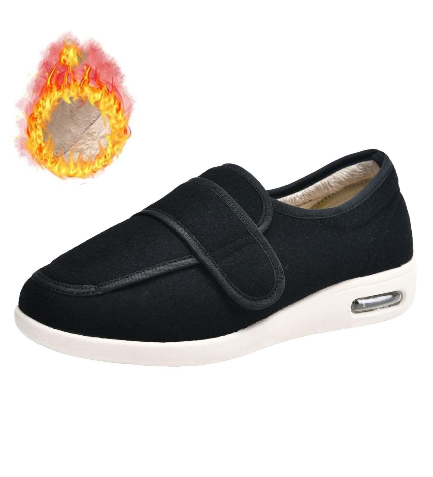 FZYUAN Men's Winter Diabetic Shoes | Extra Width Adjustable Sneakers | Cotton Lined | Non-Slip Slippers for Swollen Feet | Black 13.5 - Buy Online on GoSupps.com