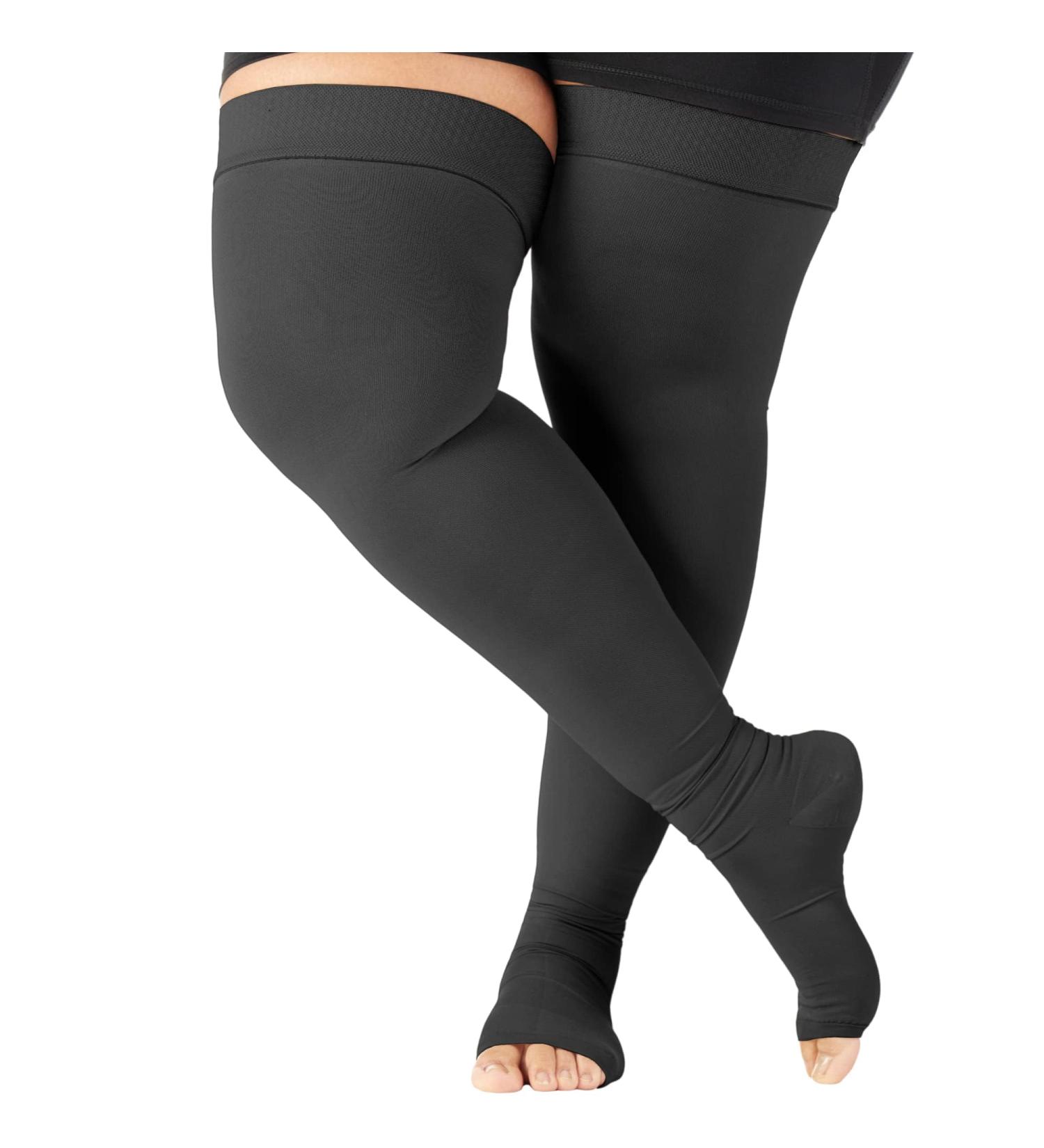 Extra Wide Compression Thigh High Stockings 20-30mmHg - Opaque Open Toe Support for Sports & Nursing - Black 4X-Large - A213BL7 - Buy Online on GoSupps.com