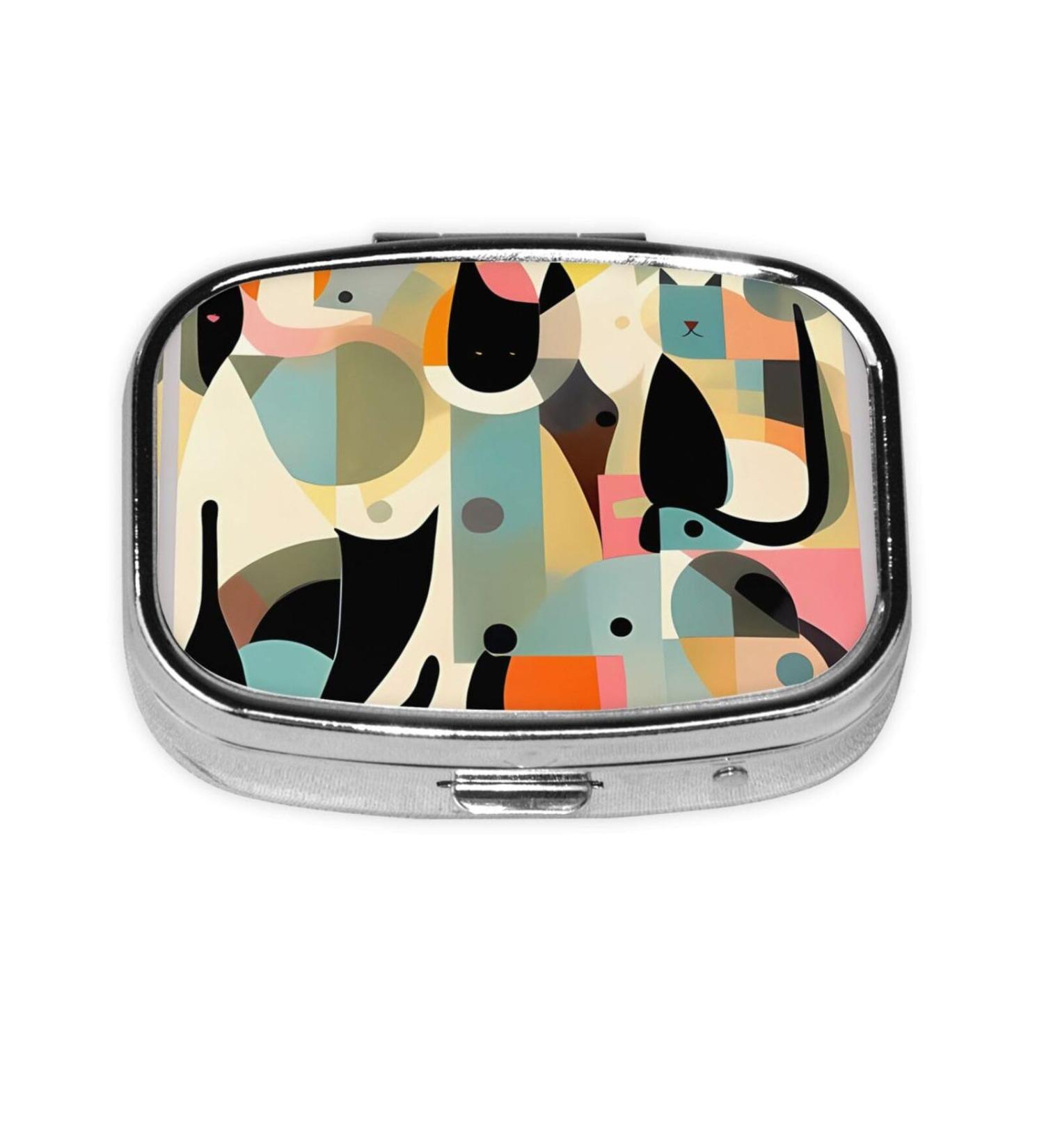 Mid-Century Modern Art Cat Pill Box | 2 Compartment Travel Organizer | Cute Small Pill Case for Purse | Unique Gifts for Cat Lovers - Buy Online on GoSupps.com