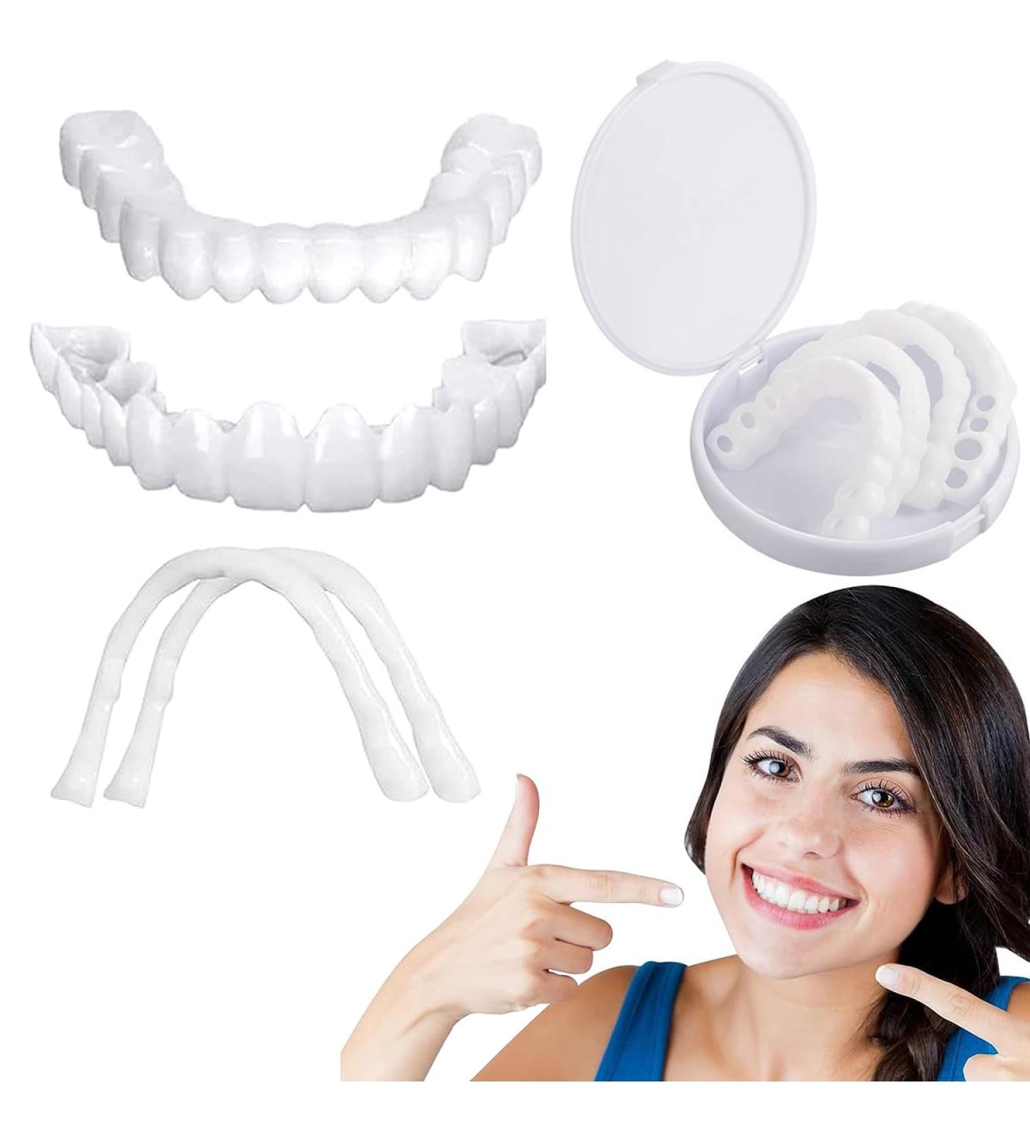 Dazzluxe Silicone Prostheses - Temporary Lightening Fake Teeth & Veneers for a Confident Smile | Upper & Lower Cosmetic Teeth - 2 Pairs for Missing Teeth - Buy Online on GoSupps.com