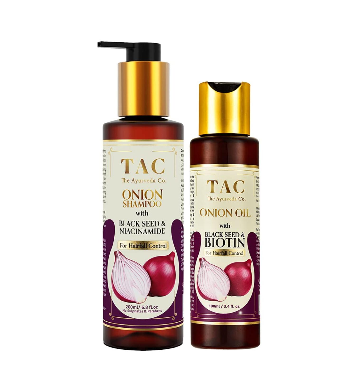 Onion Range for Dry & Frizzy Hair - Red Onion Black Seed Oil Hair Oil & Shampoo Set for Women & Men - 100ml Hair Oil + 200ml Shampoo - Buy Online on GoSupps.com